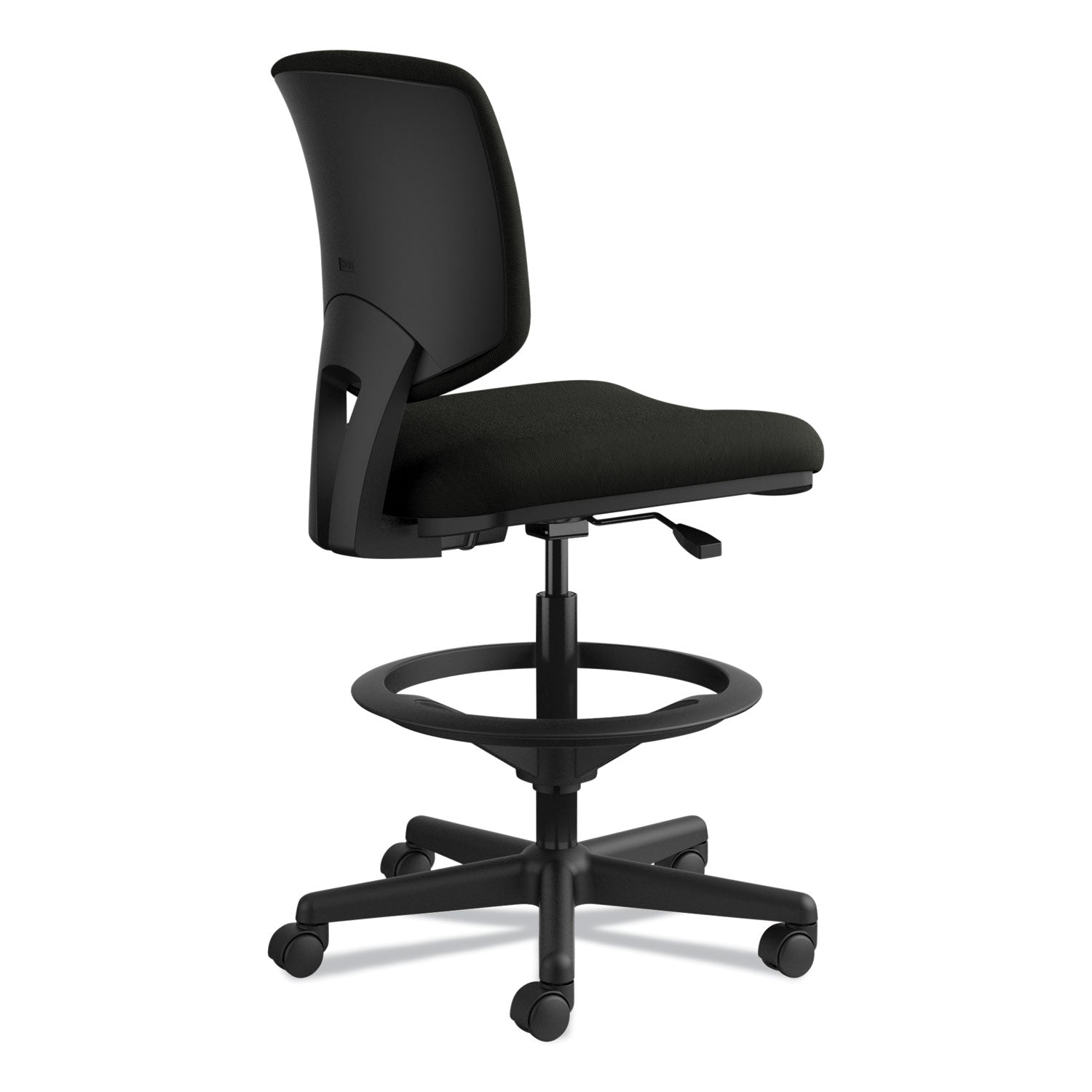 HON® Volt Series Leather Adjustable Task Stool, Supports Up to 275 lb, 22.88" to 32.38" Seat Height, Black