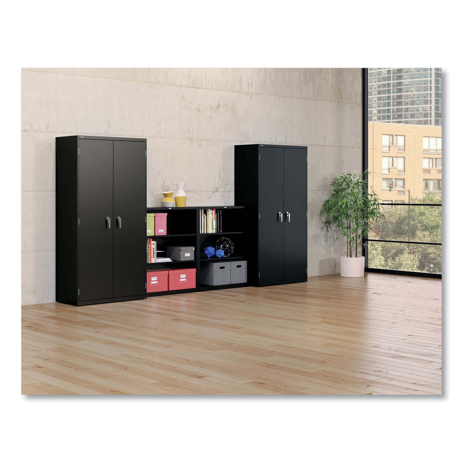 HON® Metal Bookcase, Three-Shelf, 34.5w x 12.63d x 41h, Black