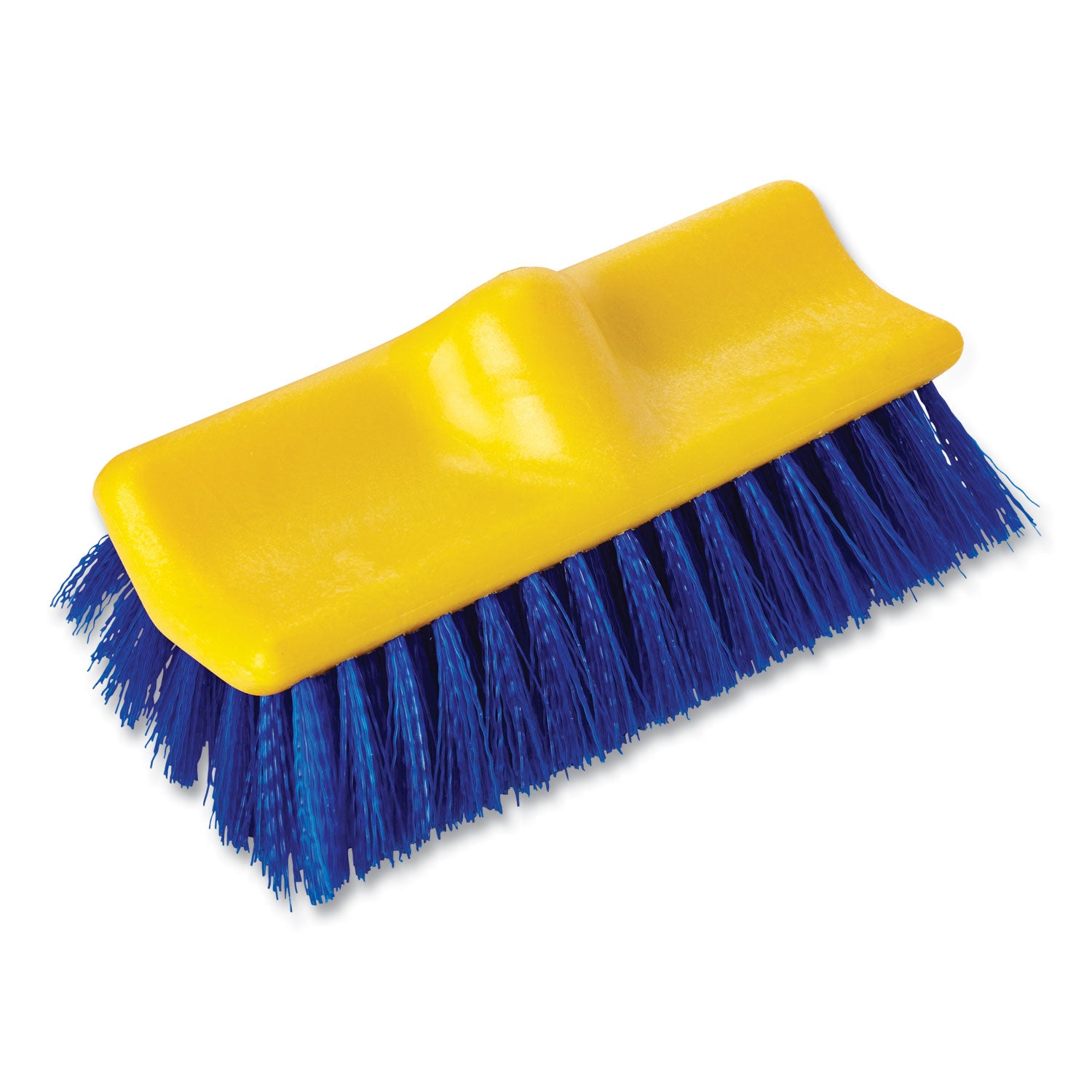 Rubbermaid® Commercial Bi-Level Deck Scrub Brush, Blue Polypropylene Bristles, 10" Brush, 10" Plastic Block, Threaded Hole