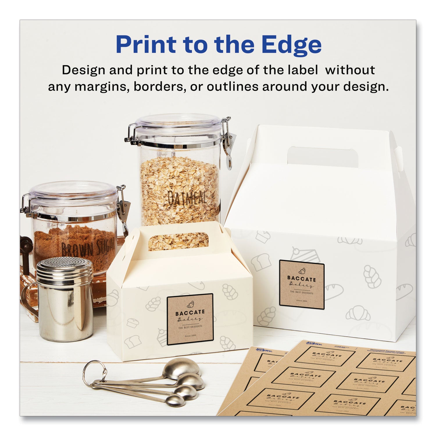 Avery® Square Print-to-the-Edge Labels, Inkjet/Laser Printers, 2 x 2, Kraft Brown, 12/Sheet, 25 Sheets/Pack