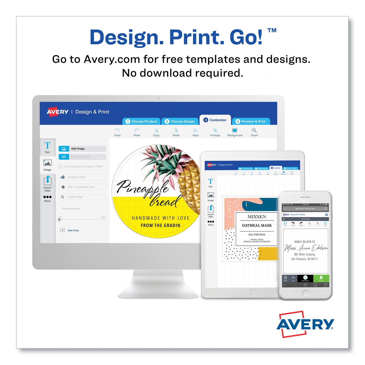 Avery® Square Print-to-the-Edge Labels, Inkjet/Laser Printers, 2 x 2, Kraft Brown, 12/Sheet, 25 Sheets/Pack