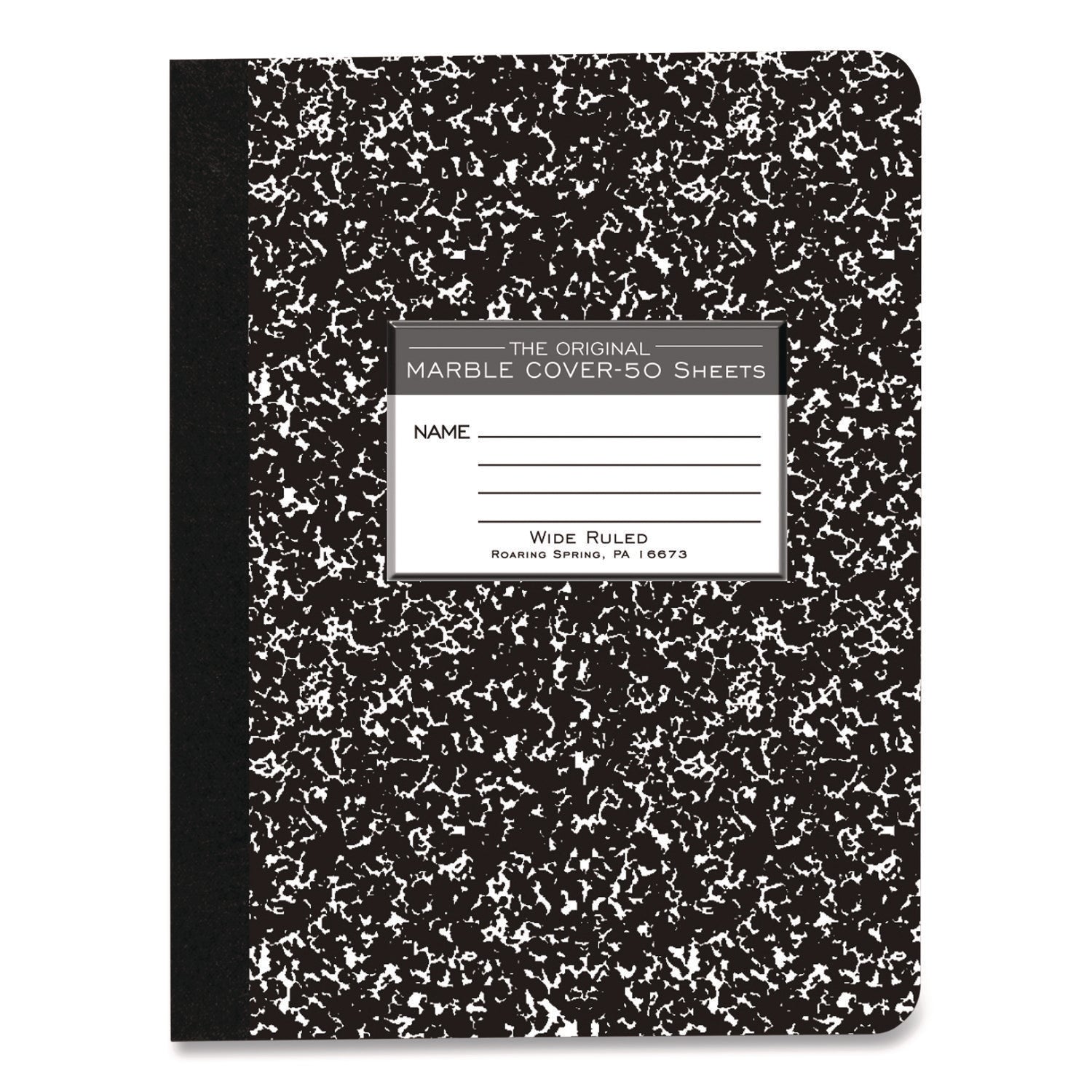 Roaring Spring® Marble Cover Composition Book, Taped Binding, Wide/Legal Rule, Black Marble Cover, (50) 9.75 x 7.5 Sheets