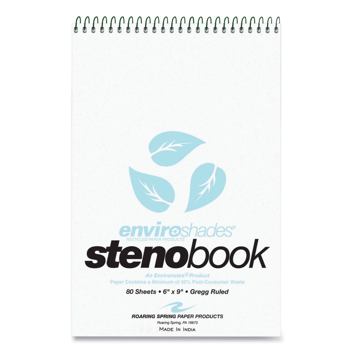 Enviroshades Steno Notepad, Gregg Rule, White Cover, 80 Blue 6 x 9 Sheets, 4/Pack