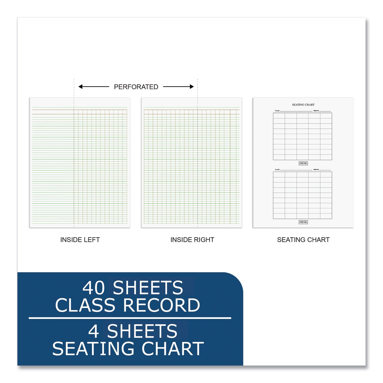 Roaring Spring® Teacher's Record Roll Book, Five To Six Week Term: Two-Page Spread (50 Students), 11 X 8.5, Green/gold Cover