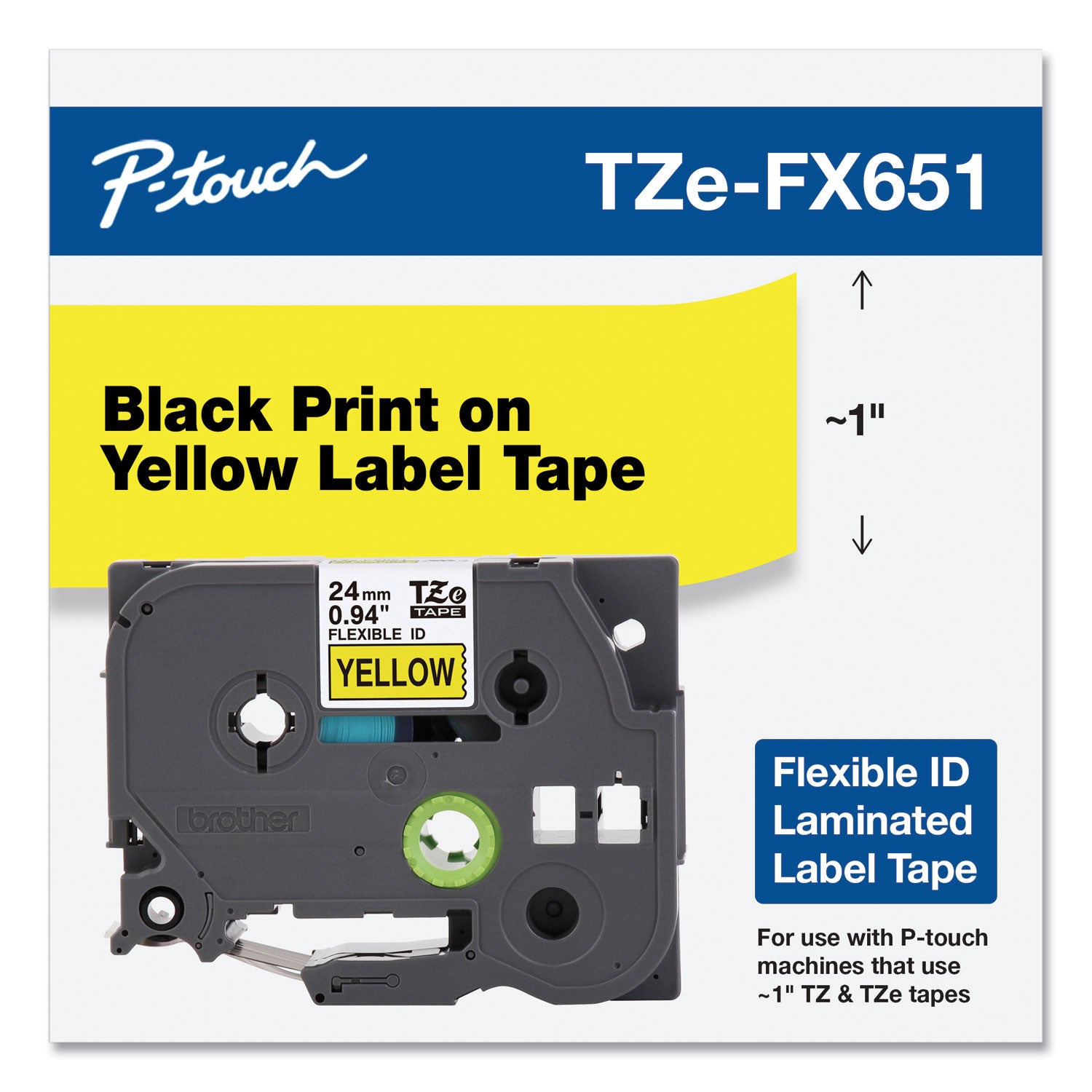 TZe Flexible Tape Cartridge for P-Touch Labelers, 0.94" x 26.2 ft, Black on Yellow Brother P-Touch® Flipcost