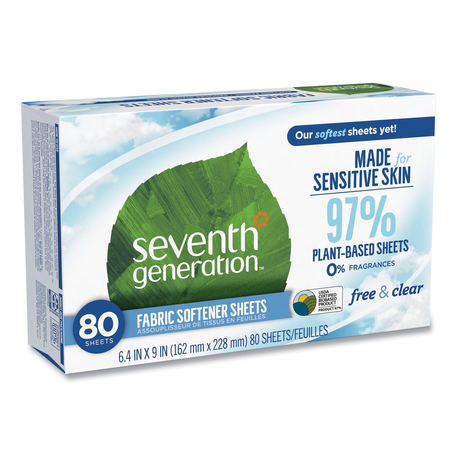 Seventh Generation® Natural Fabric Softener Sheets, Unscented, 80 Sheets/Box, 4/Carton