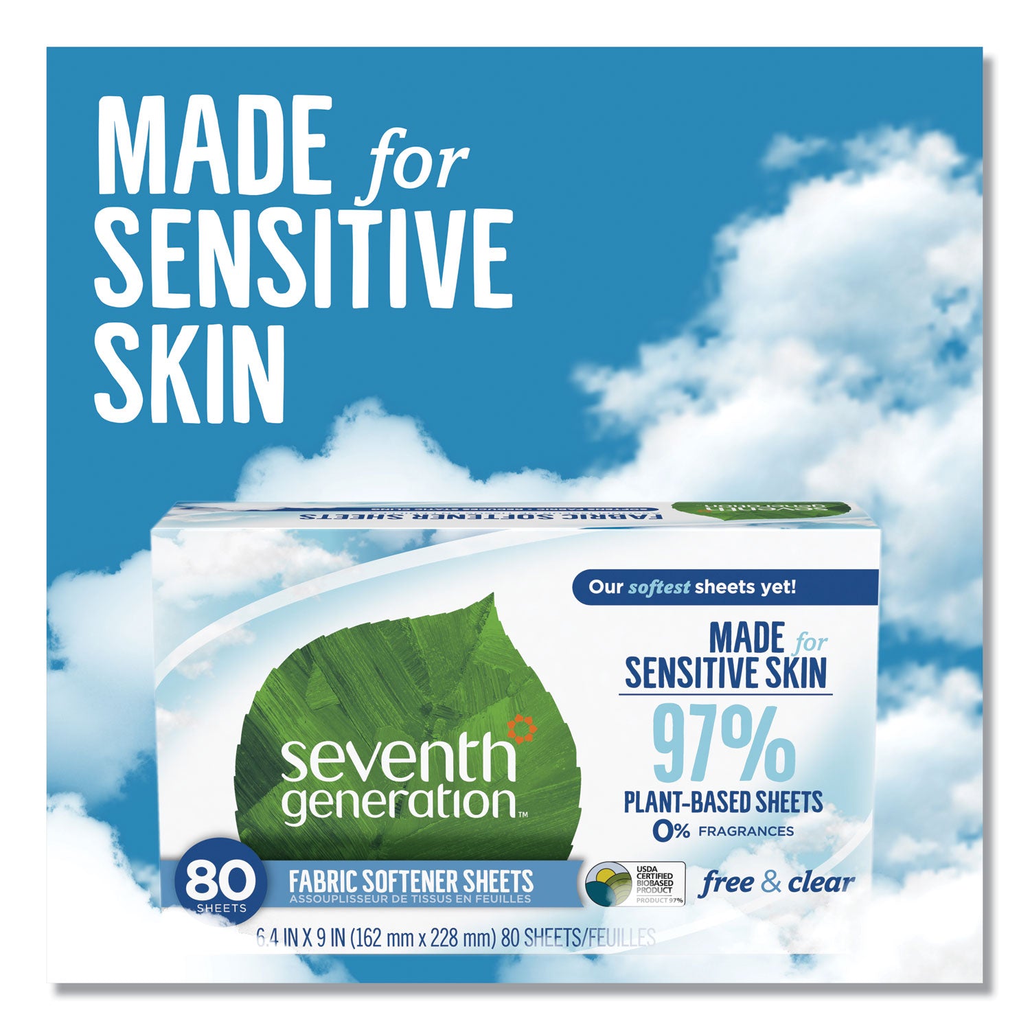 Seventh Generation® Natural Fabric Softener Sheets, Unscented, 80 Sheets/Box, 4/Carton