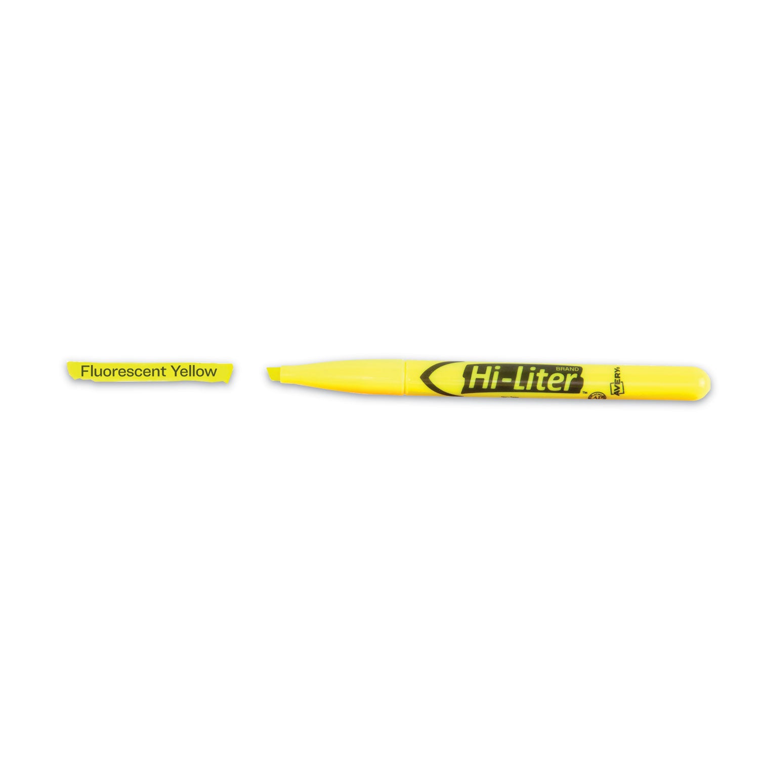 Avery® HI-LITER Pen-Style Highlighters, Fluorescent Yellow Ink, Chisel Tip, Yellow/Black Barrel, Dozen