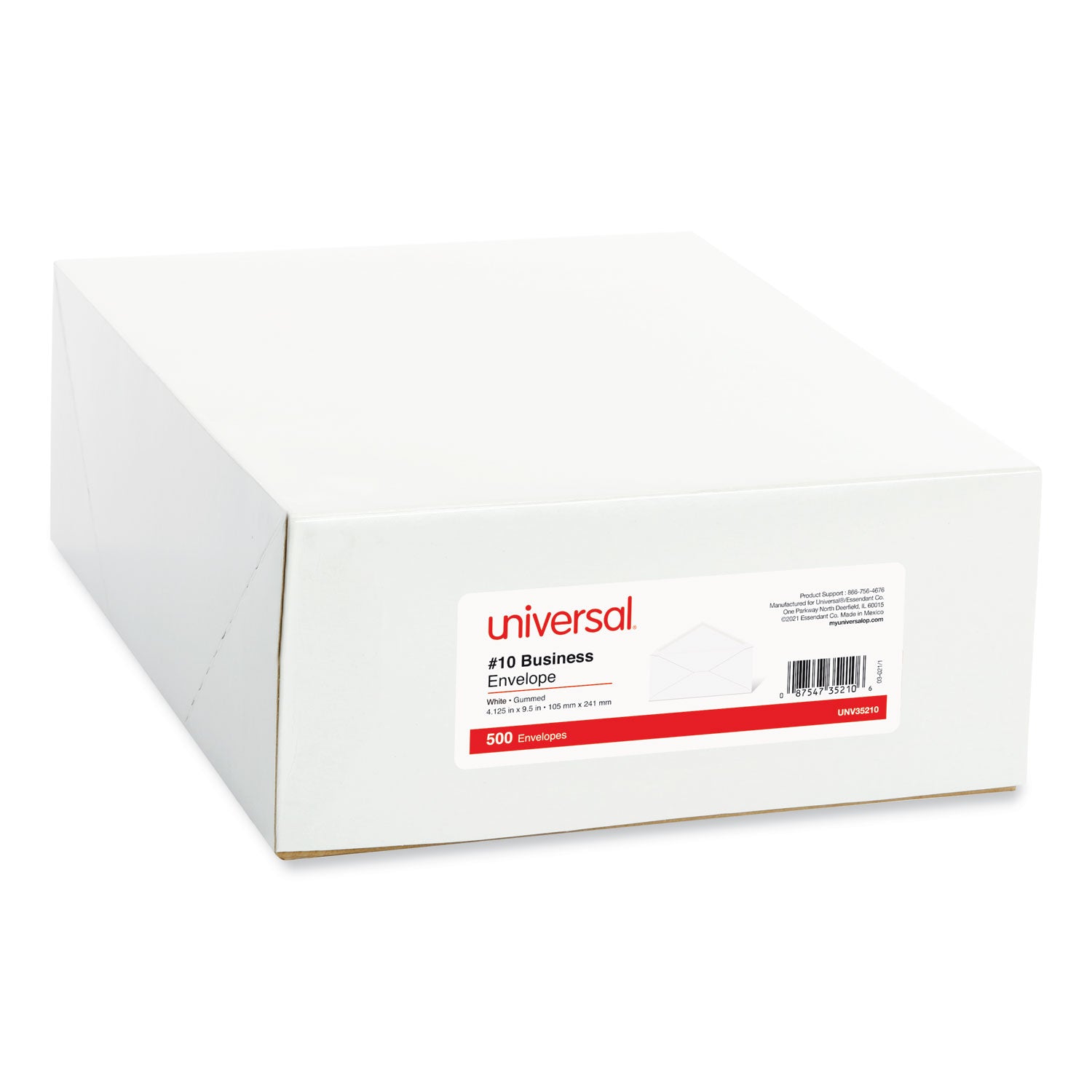 Universal® Open-Side Business Envelope, #10, Monarch Flap, Gummed Closure, 4.13 x 9.5, White, 500/Box