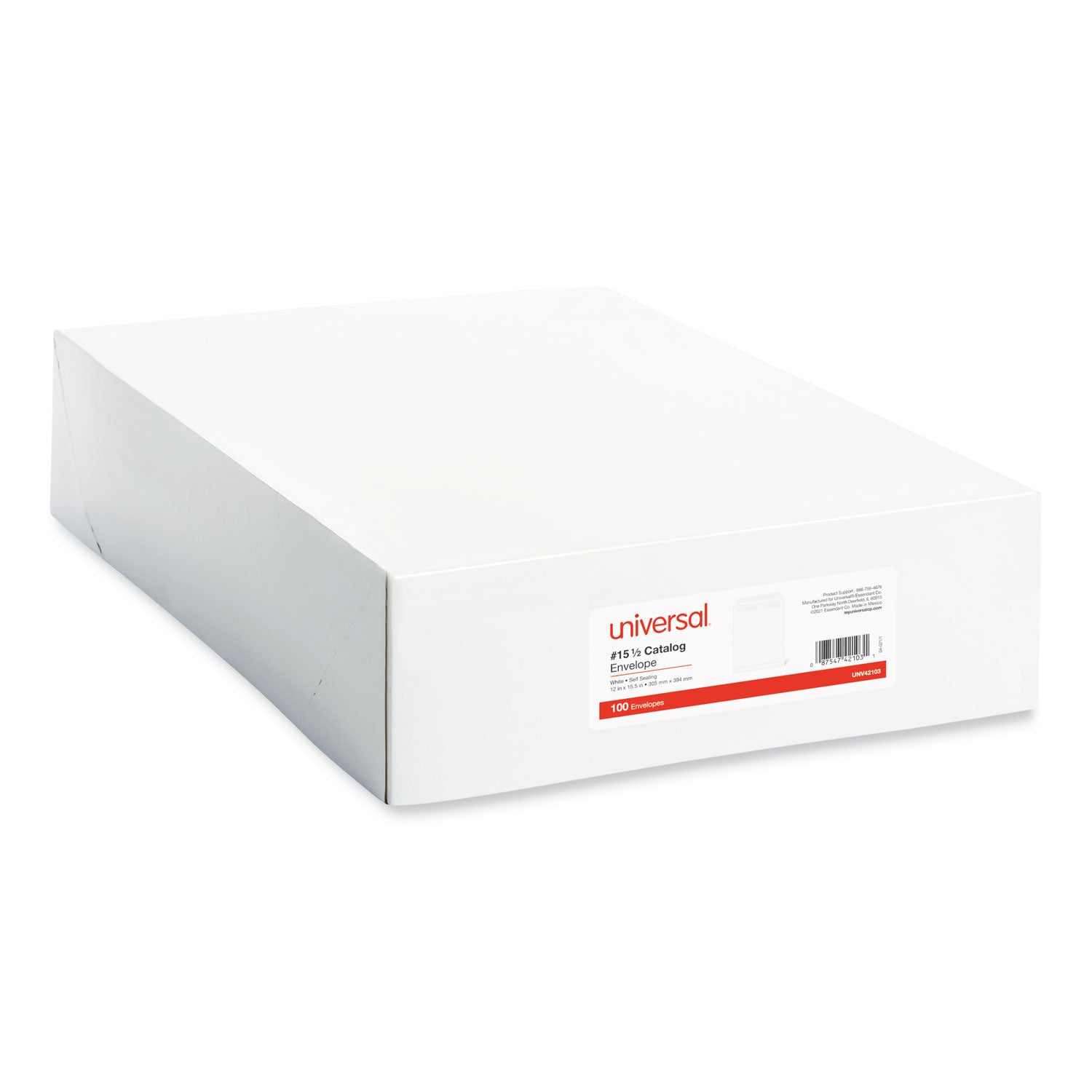 Universal® Self-Stick Open End Catalog Envelope, #15 1/2, Square Flap, Self-Adhesive Closure, 12 x 15.5, White, 100/Box