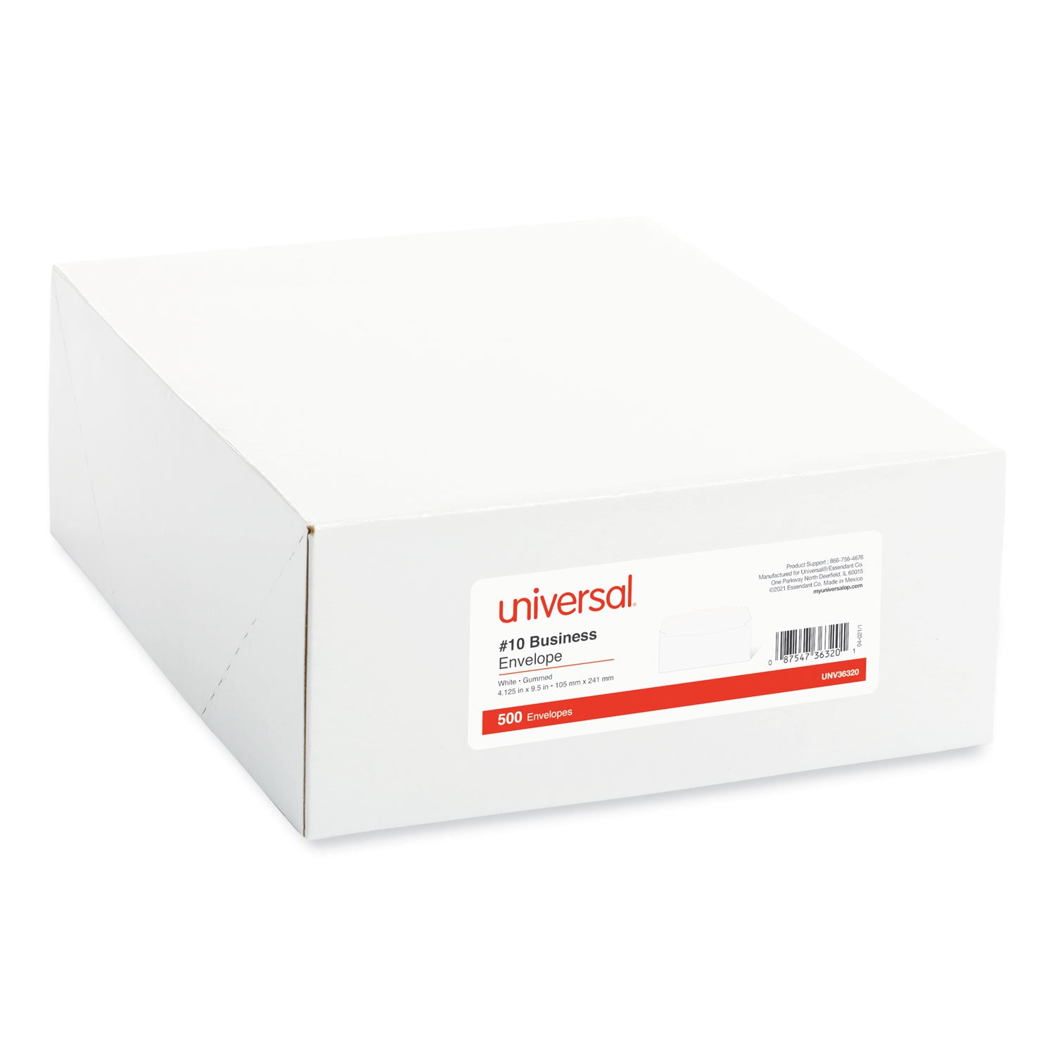 Universal® Open-Side Business Envelope, #10, Commercial Flap, Side Seam, Gummed Closure, 4.13 x 9.5, White, 500/Box