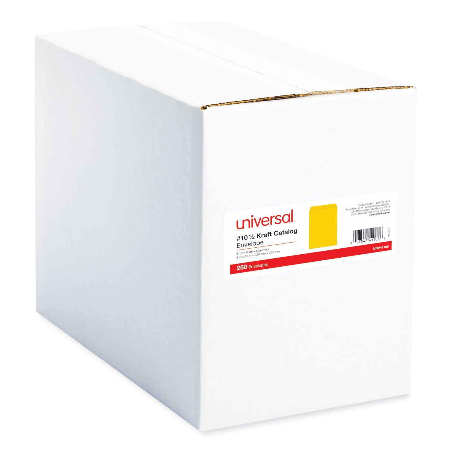 Universal® Catalog Envelope, 24 lb Bond Weight Paper, #10 1/2, Square Flap, Gummed Closure, 9 x 12, Brown Kraft, 250/Box