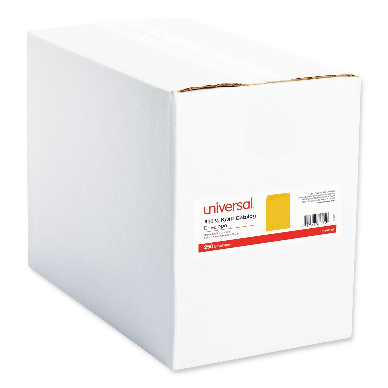 Universal® Catalog Envelope, 28 lb Bond Weight Kraft, #10 1/2, Square Flap, Gummed Closure, 9 x 12, Brown Kraft, 250/Box