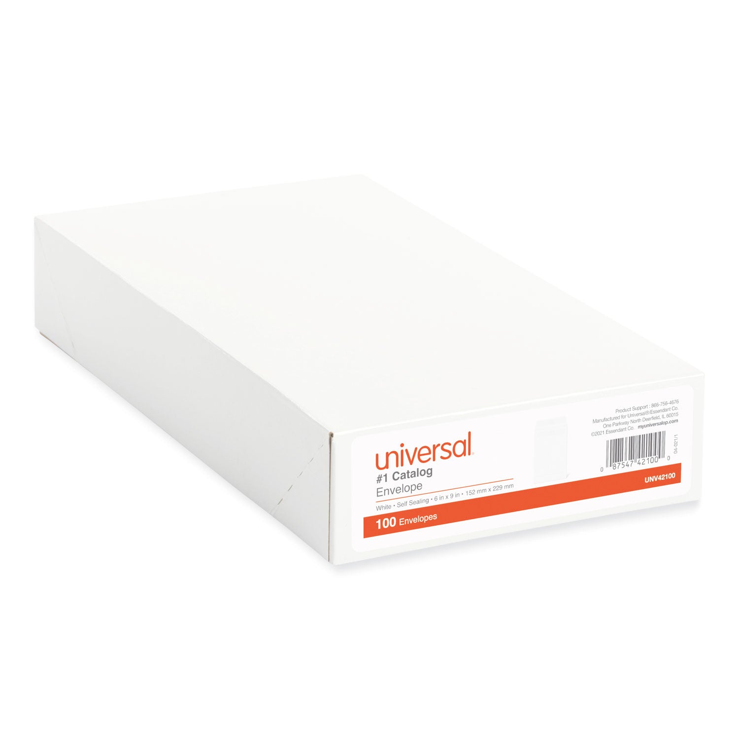 Universal® Self-Stick Open End Catalog Envelope, #1, Square Flap, Self-Adhesive Closure, 6 x 9, White, 100/Box