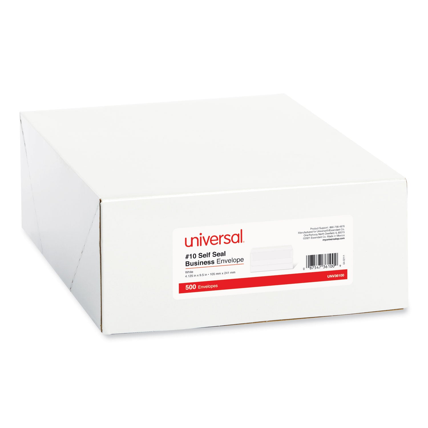 Universal® Self-Seal Business Envelope, #10, Square Flap, Self-Adhesive Closure, 4.13 x 9.5, White, 500/Box