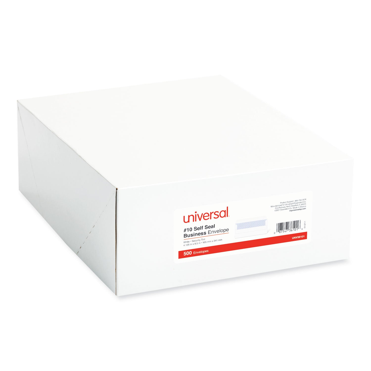 Universal® Self-Seal Security Tint Business Envelope, #10, Square Flap, Self-Adhesive Closure, 4.13 x 9.5, White, 500/Box