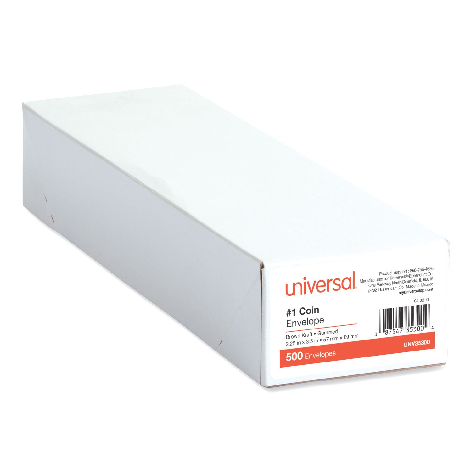 Universal® Kraft Coin Envelope, #1, Round Flap, Gummed Closure, 2.25 x 3.5, Light Brown Kraft, 500/Box