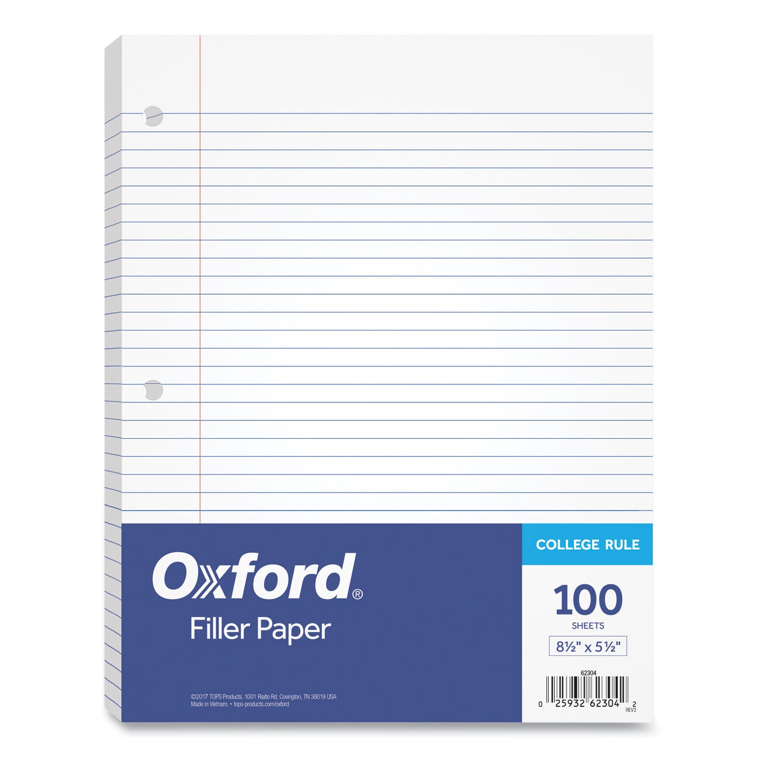 Filler Paper, 3-Hole, 5.5 x 8.5, Medium/College Rule, 100/Pack