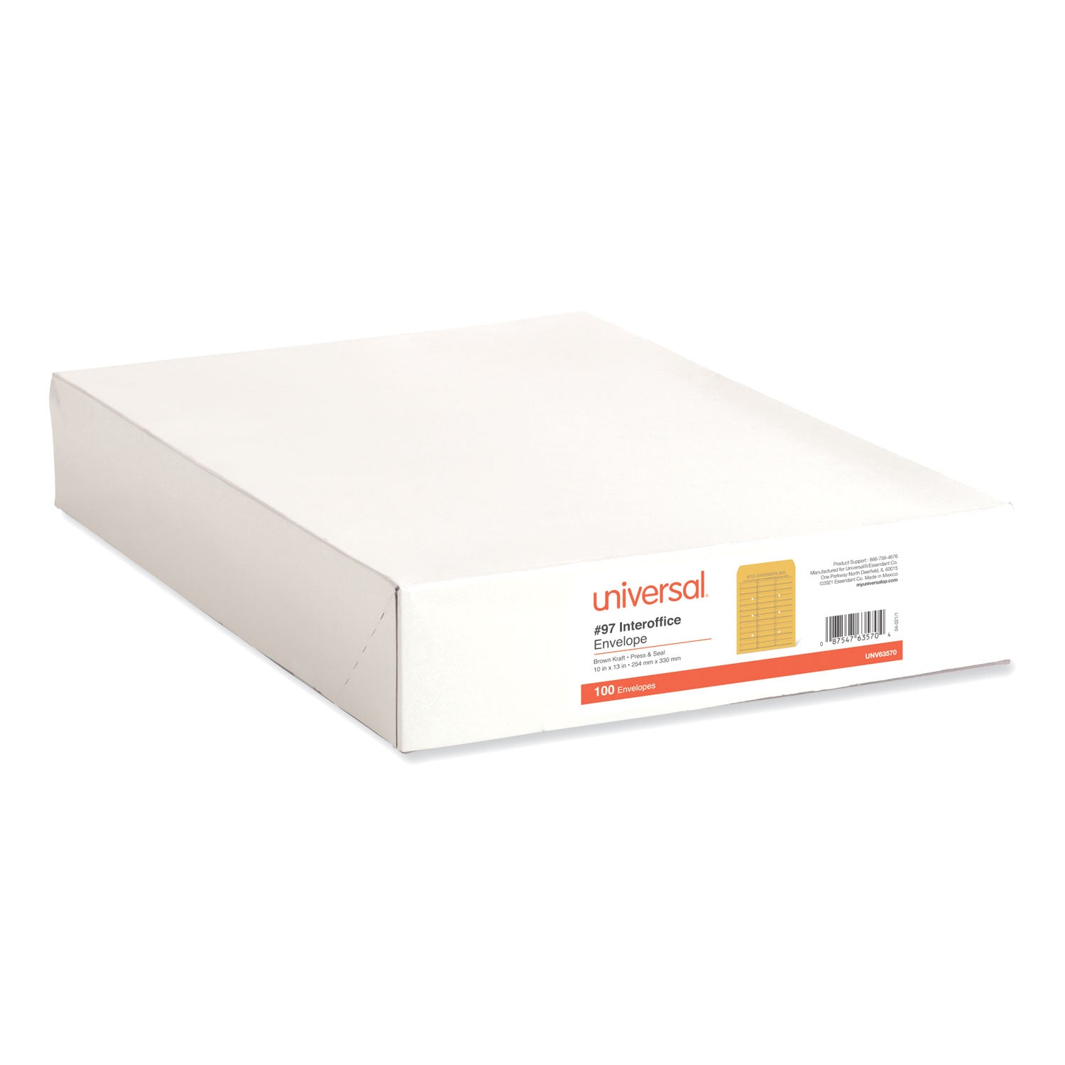 Universal® Deluxe Interoffice Press and Seal Envelopes, #97, Two-Sided Three-Column Format, 10 x 13, Brown Kraft, 100/Box