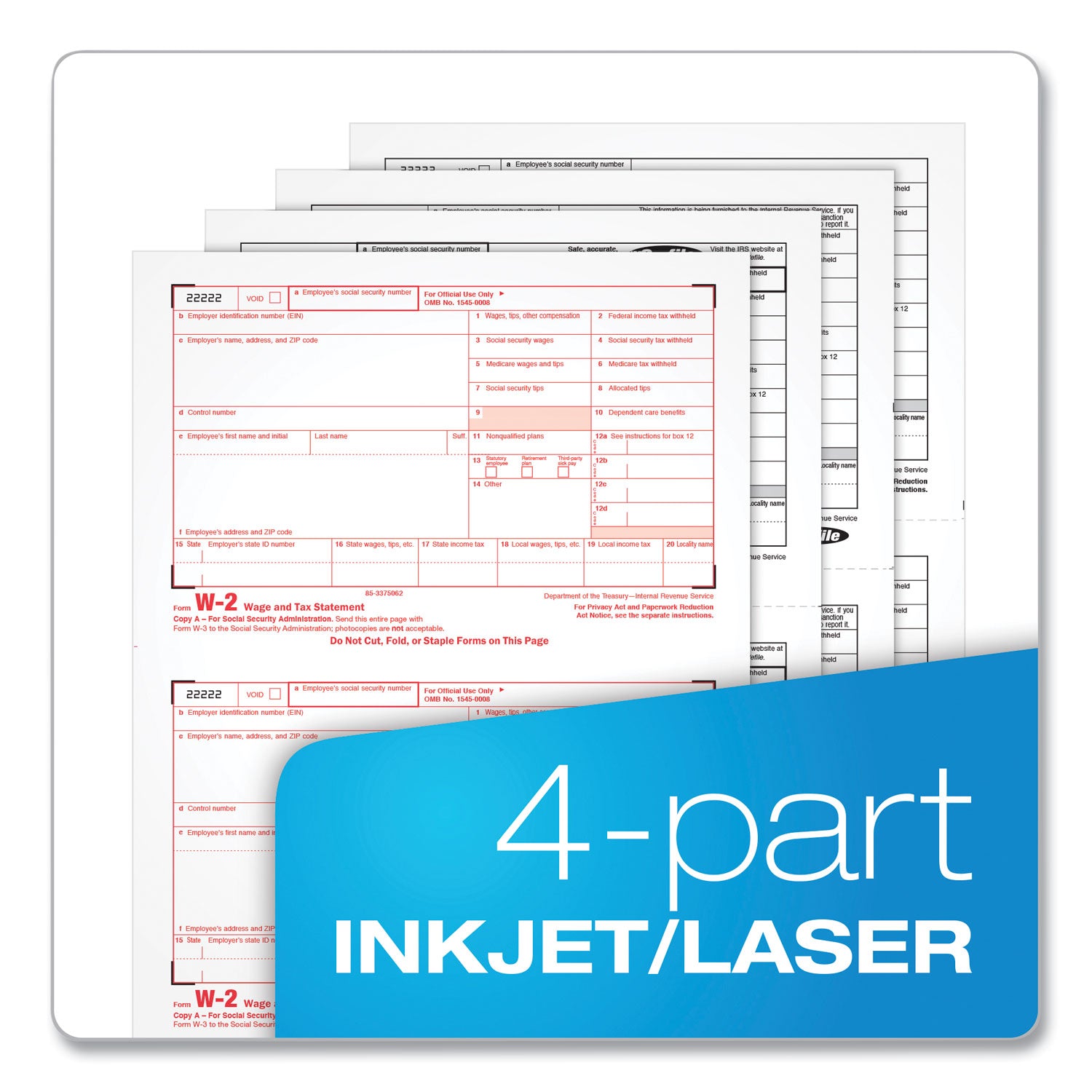 TOPS™ W-2 Tax Forms for Inkjet/Laser Printers, Fiscal Year: 2023, Four-Part Carbonless, 8.5 x 5.5, 2 Forms/Sheet, 50 Forms Total