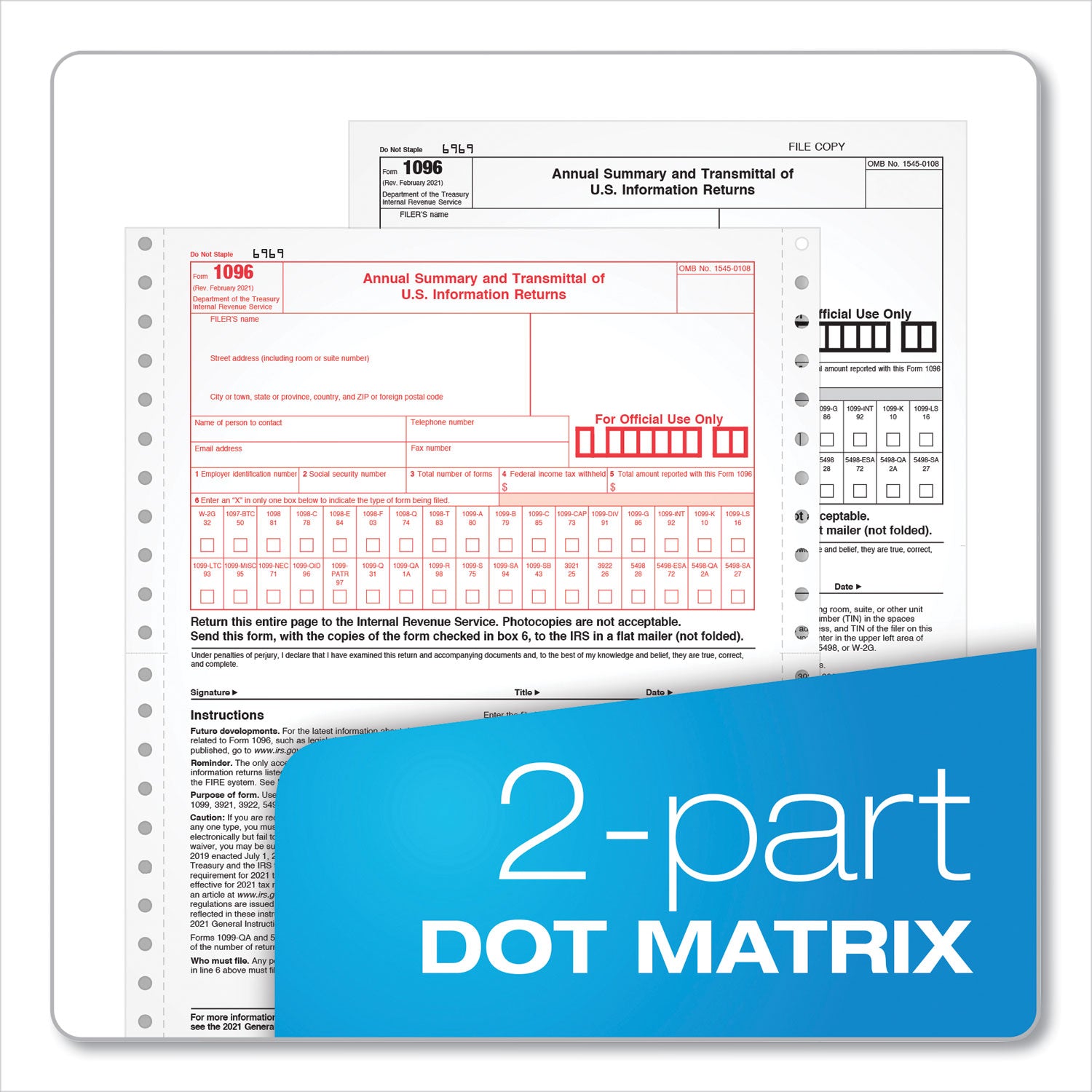 1096 Tax Form for Dot Matrix Printers, Fiscal Year: 2023, Two-Part Carbonless, 8 x 11, 10 Forms Total TOPS™ Flipcost