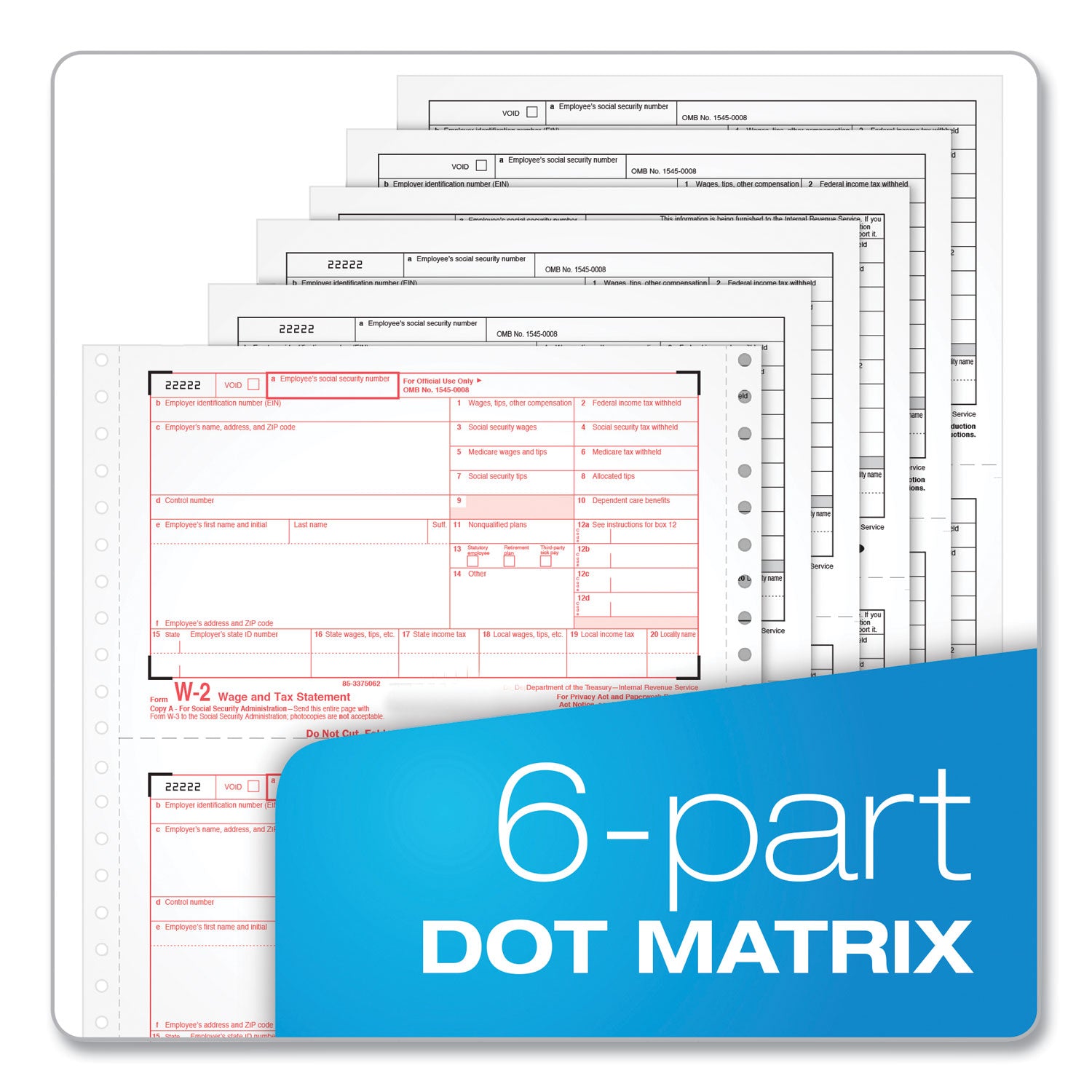 TOPS™ W-2 Tax Forms for Dot Matrix Printers, Fiscal Year: 2023, Six-Part Carbonless, 5.5 x 8.5, 2 Forms/Sheet, 24 Forms Total