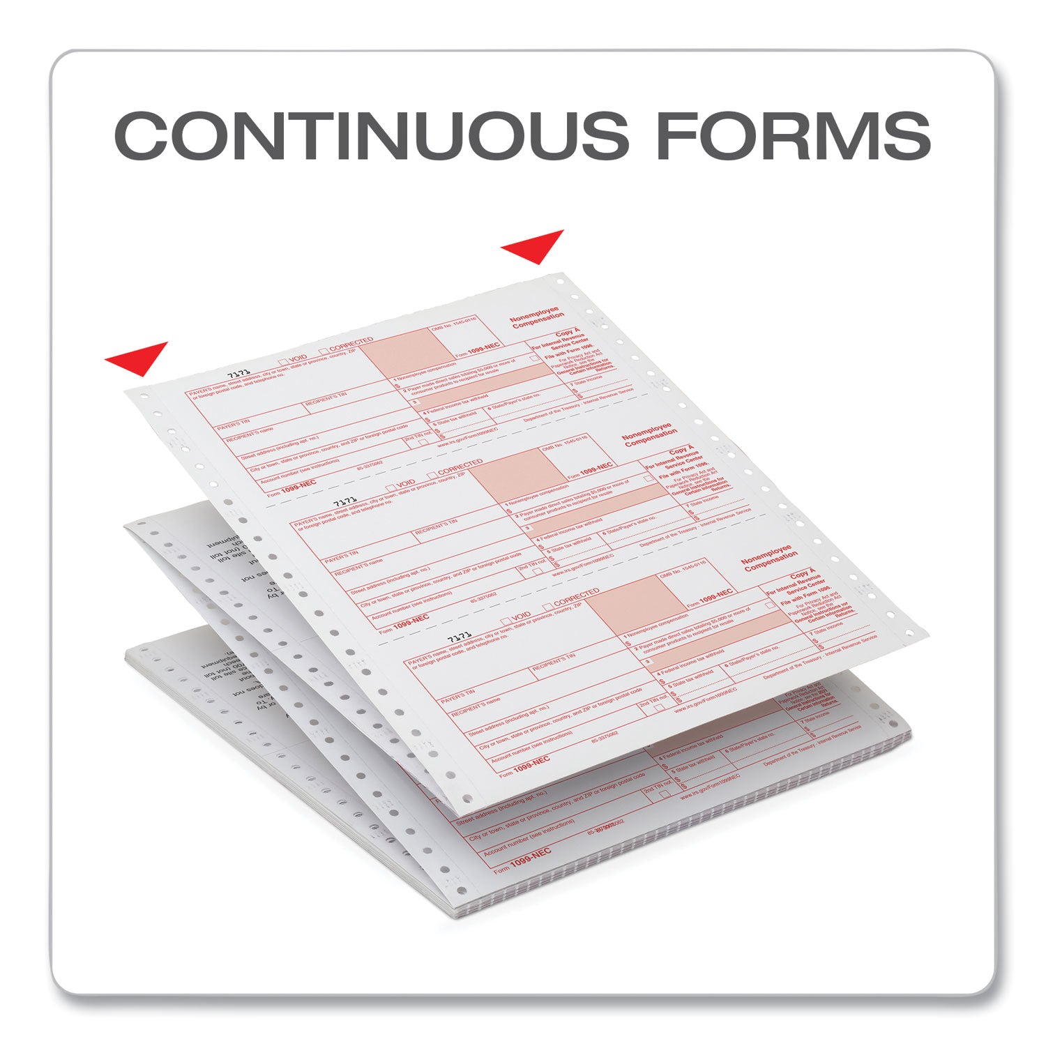 TOPS™ 1099-NEC Continuous Tax Forms, Fiscal Year: 2024, Four-Part Carbonless, 8.5 x 5.5, 2 Forms/Sheet, 24 Forms Total