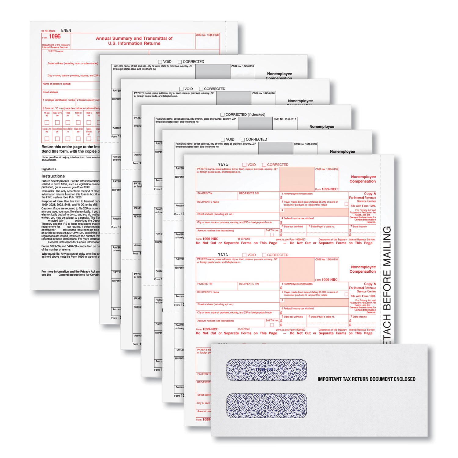 1099-NEC Online Tax Kit, Fiscal Year: 2023, Five-Part Carbonless, 8.5 x 3.5, 3 Forms/Sheet, 24 Forms Total