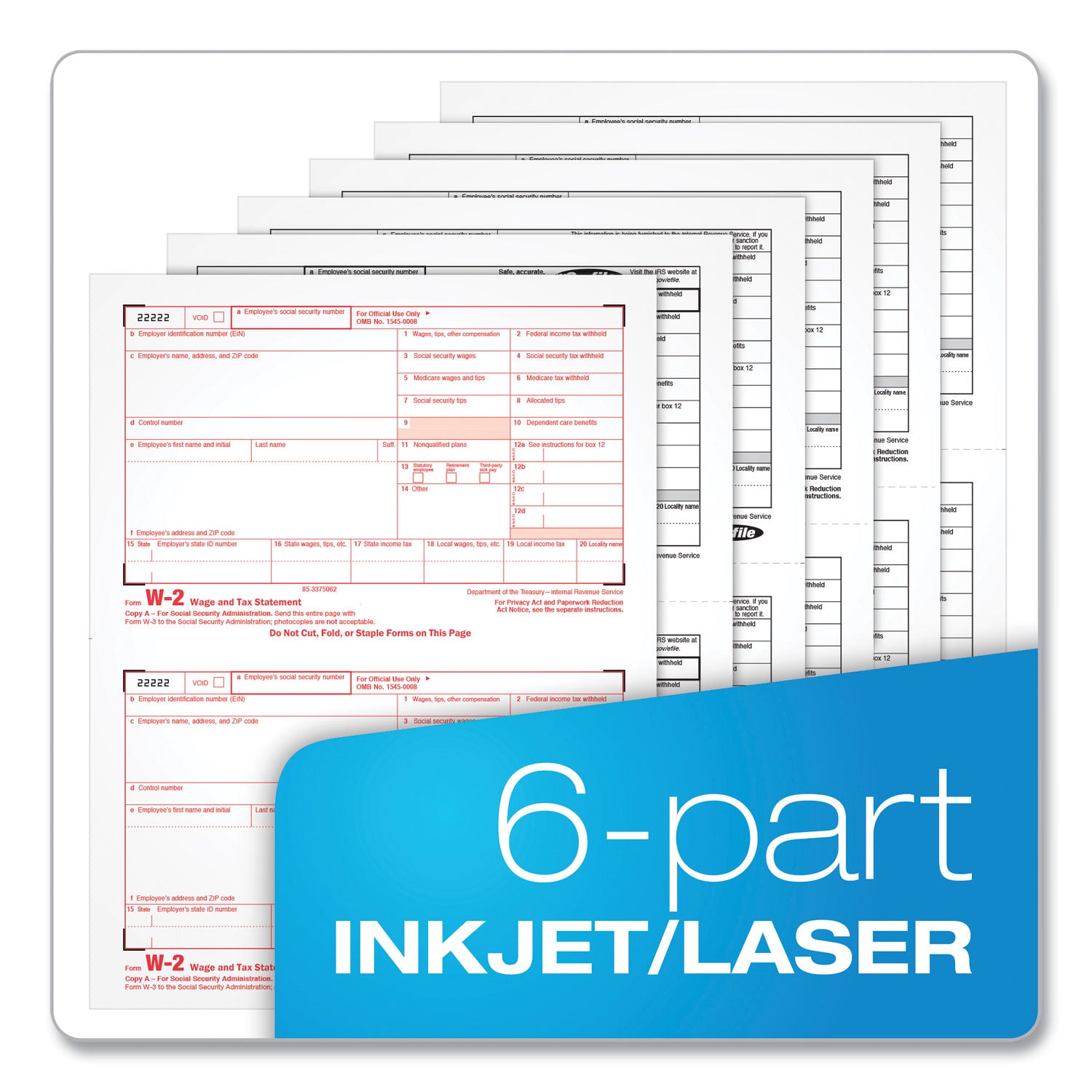 TOPS™ W-2 Tax Forms for Inkjet/Laser Printers, Fiscal Year: 2024, Six-Part Carbonless, 8.5 x 5.5, 2 Forms/Sheet, 50 Forms Total