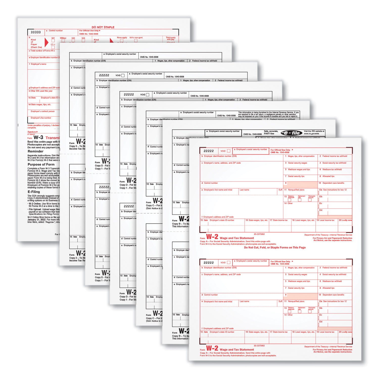 W-2 Tax Forms for Inkjet/Laser Printers, Fiscal Year: 2023, Six-Part Carbonless, 8.5 x 5.5, 2 Forms/Sheet, 50 Forms Total