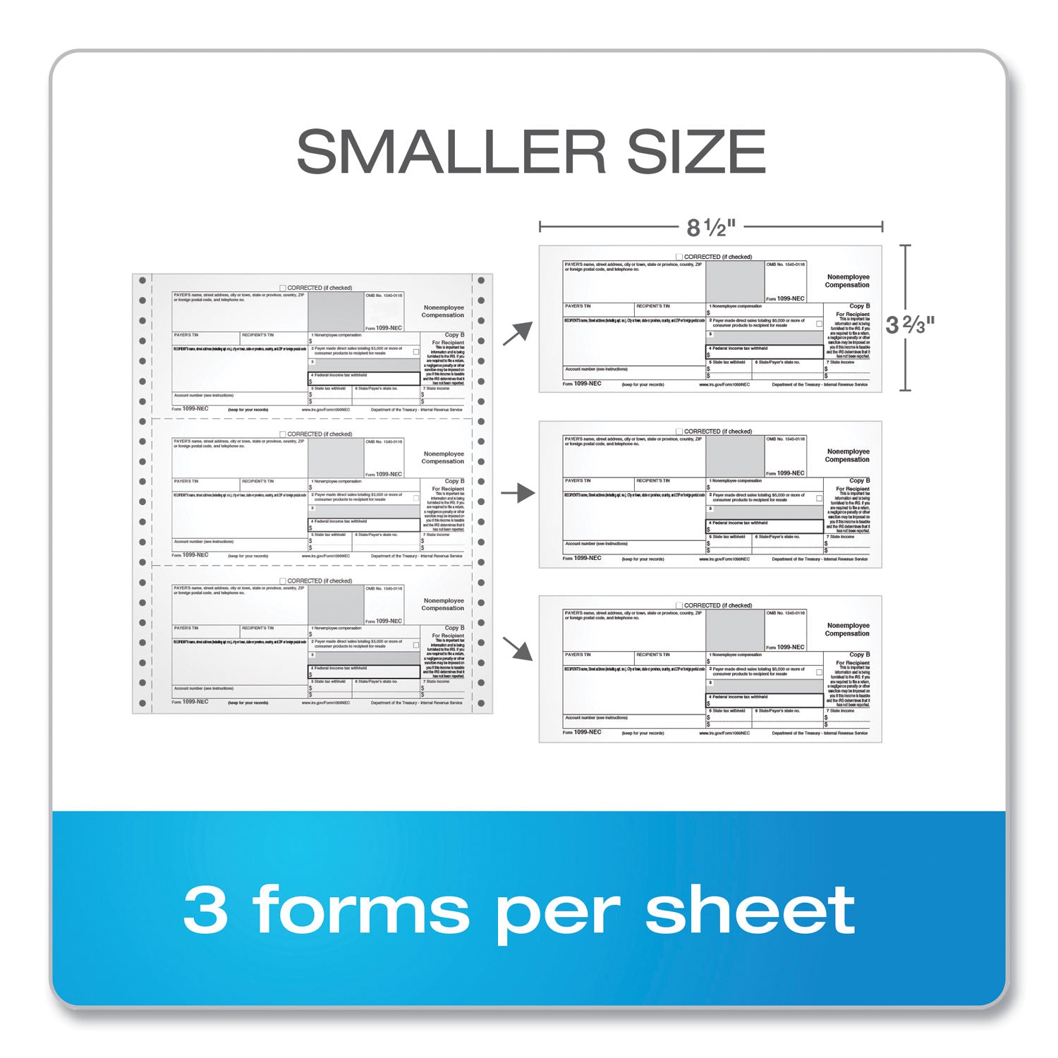 TOPS™ 1099-NEC Continuous Tax Forms, Fiscal Year: 2024, Four-Part Carbonless, 8.5 x 5.5, 2 Forms/Sheet, 24 Forms Total