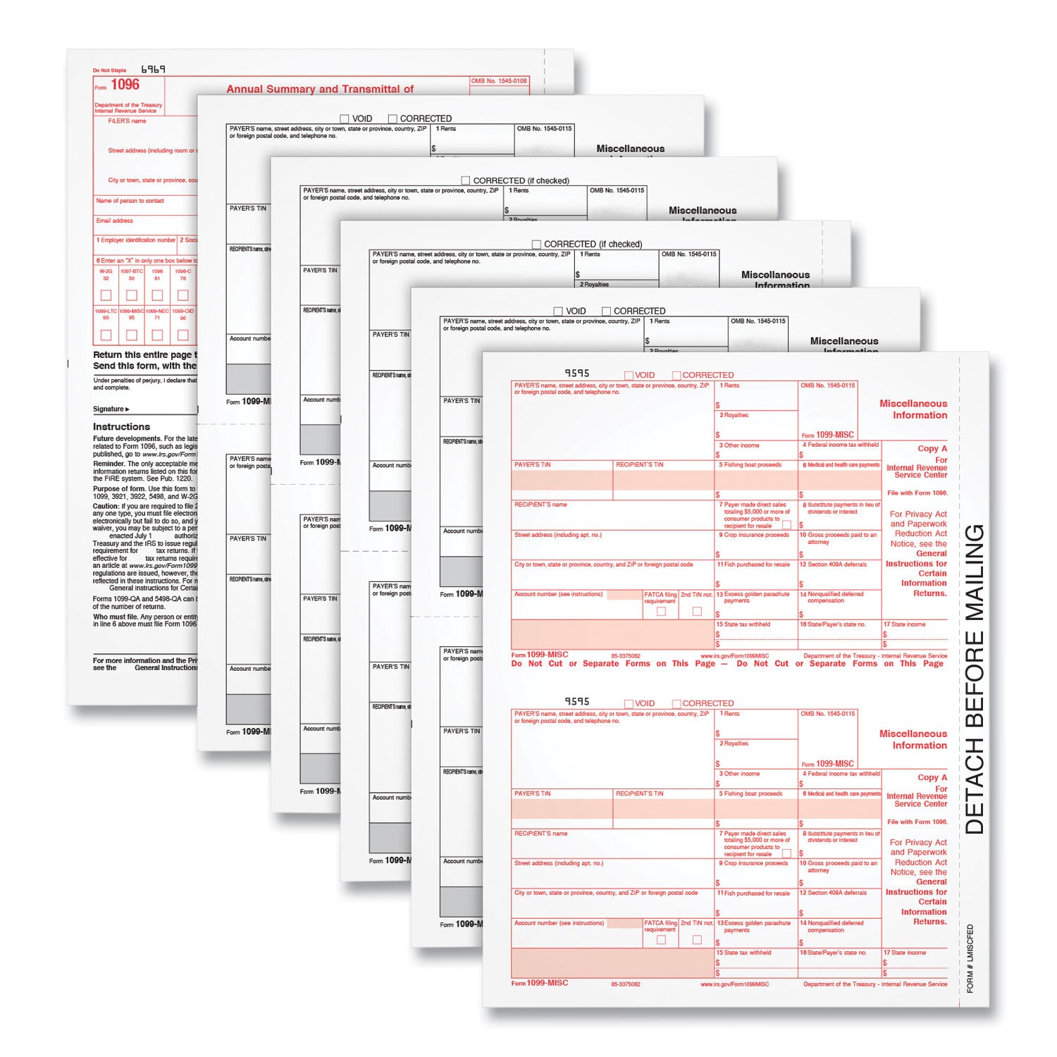 1099-MISC Tax Forms, Fiscal Year: 2023, Five-Part Carbonless, 8.5 x 5.5, 2 Forms/Sheet, 50 Forms Total