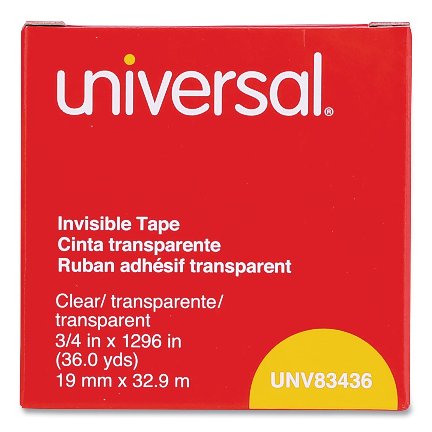 Universal® Invisible Tape, 1" Core, 0.75" x 36 yds, Clear