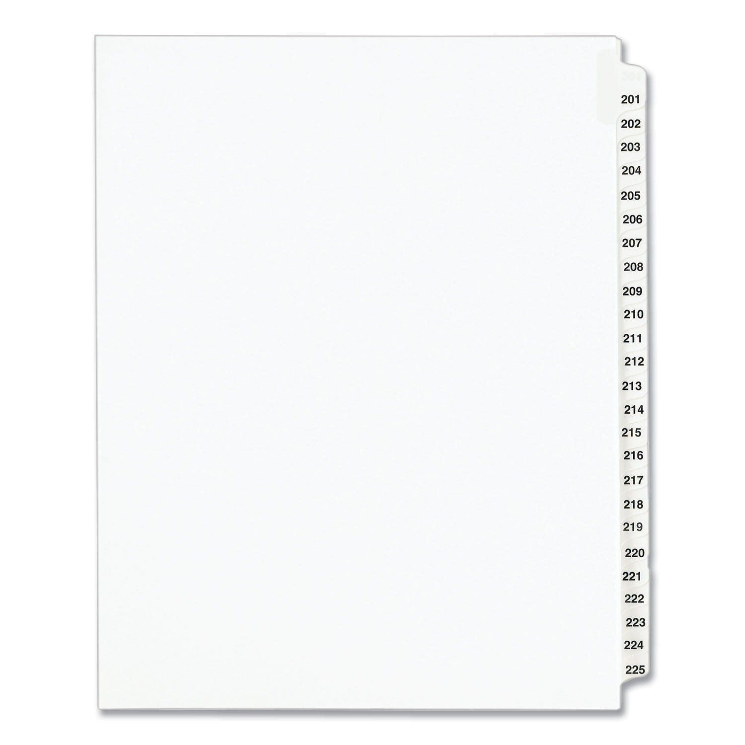 Preprinted Legal Exhibit Side Tab Index Dividers, Avery Style, 25-Tab, 201 to 225, 11 x 8.5, White, 1 Set, (1338)