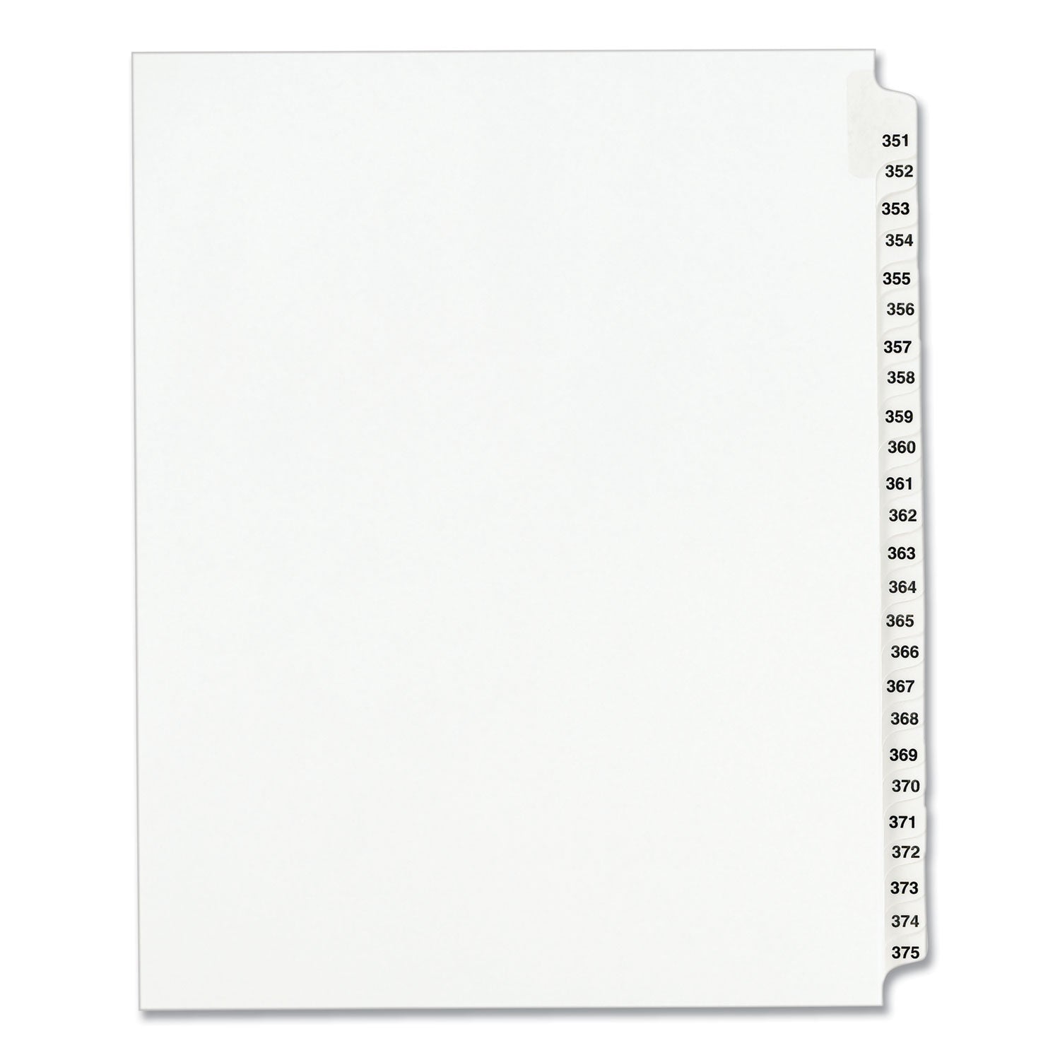 Preprinted Legal Exhibit Side Tab Index Dividers, Avery Style, 25-Tab, 351 to 375, 11 x 8.5, White, 1 Set, (1344)