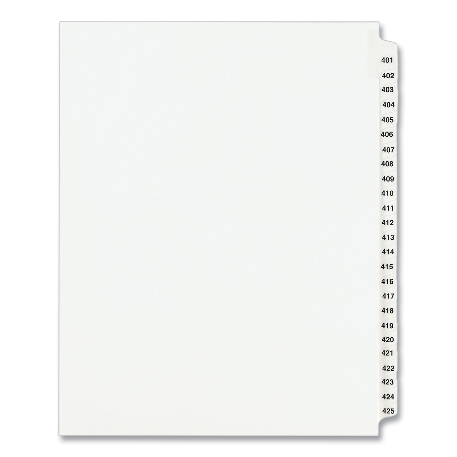 Preprinted Legal Exhibit Side Tab Index Dividers, Avery Style, 25-Tab, 401 to 425, 11 x 8.5, White, 1 Set, (1346)