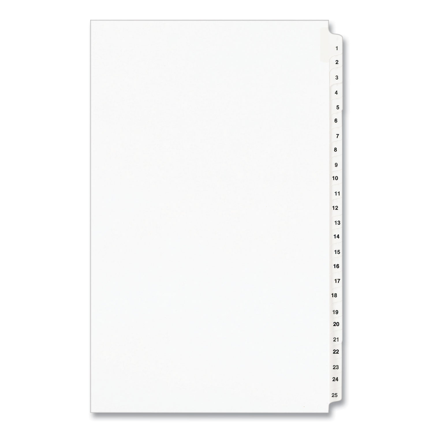 Preprinted Legal Exhibit Side Tab Index Dividers, Avery Style, 25-Tab, 1 to 25, 14 x 8.5, White, 1 Set, (1430)