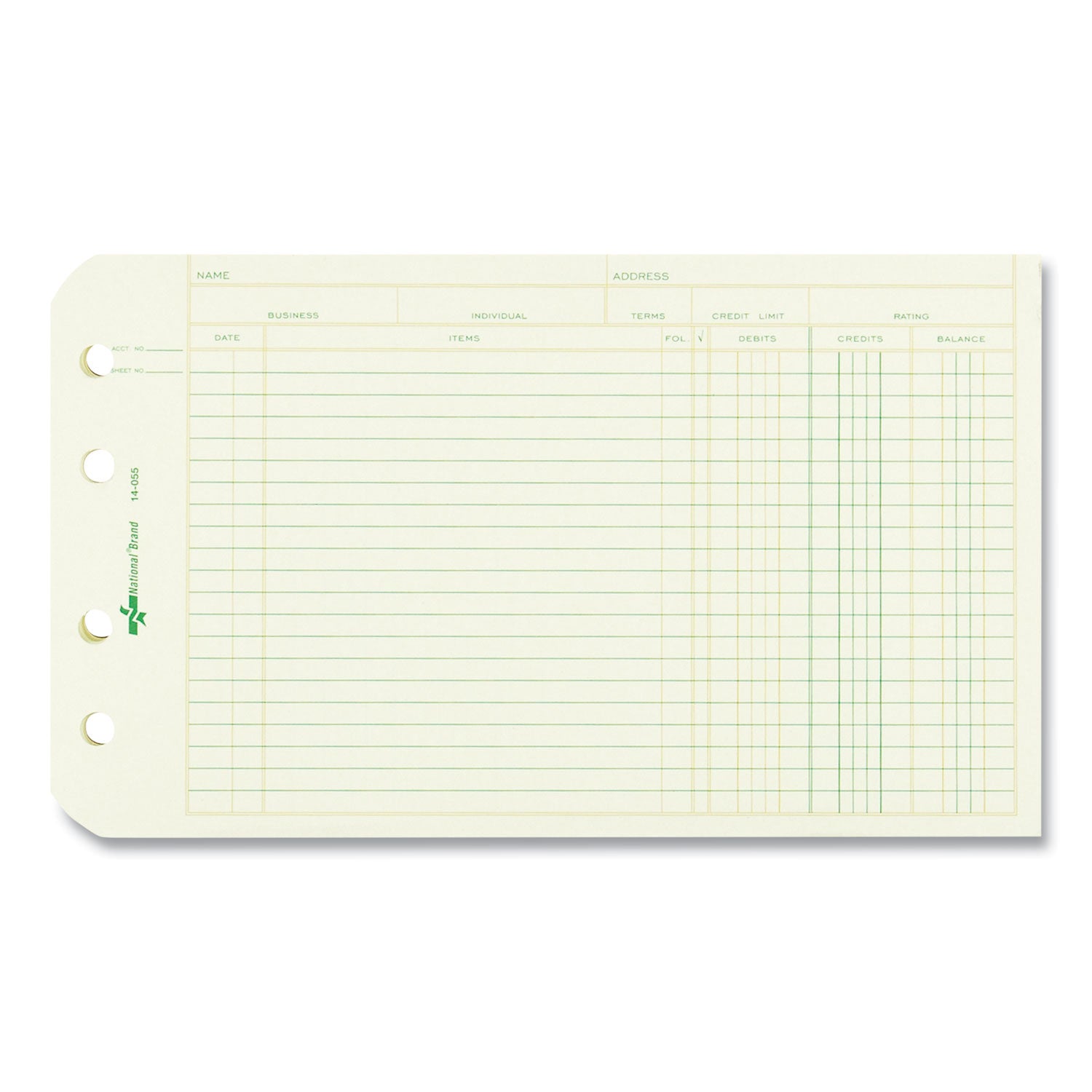 National® Four-Ring Binder Refill Sheets, 5 x 8.5, Green, 100/Pack