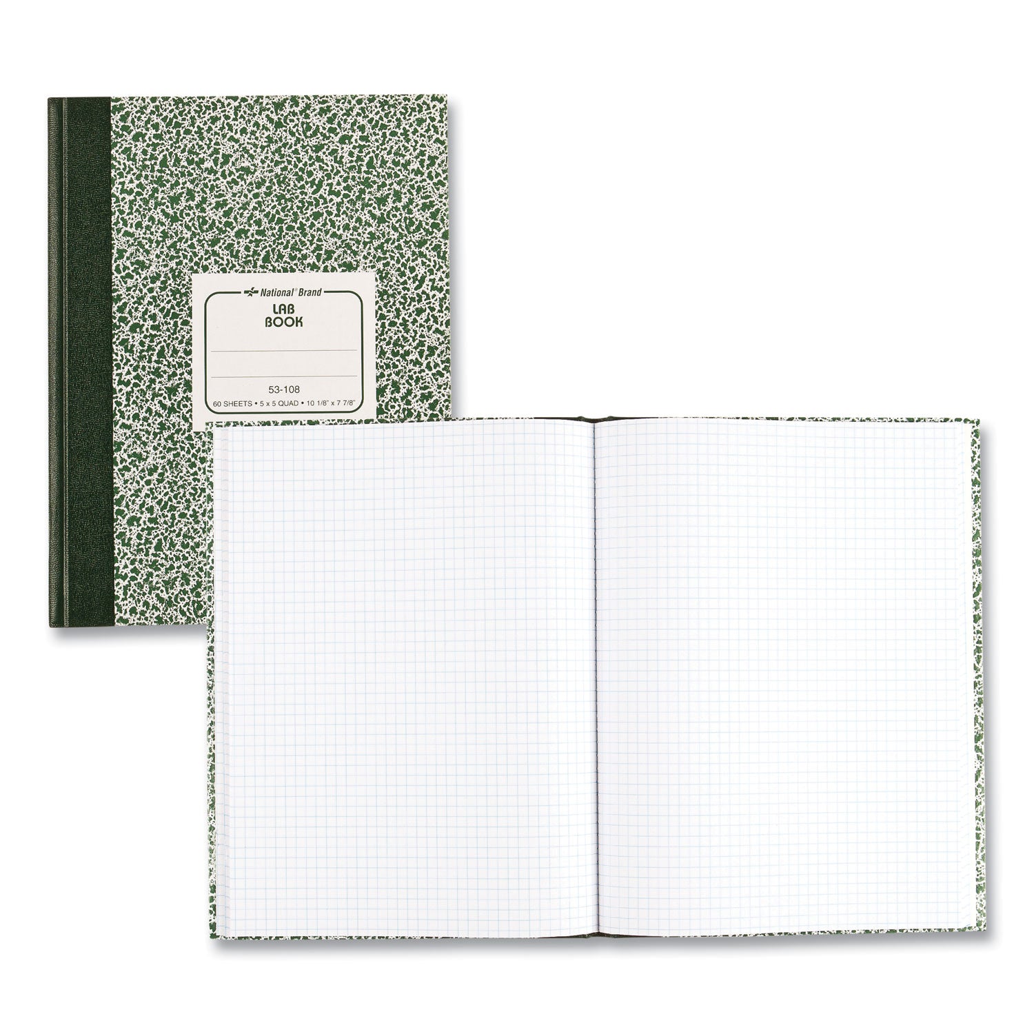 National® Composition Lab Notebook, Quadrille Rule, Green Cover, (60) 10.13 x 7.88 Sheets