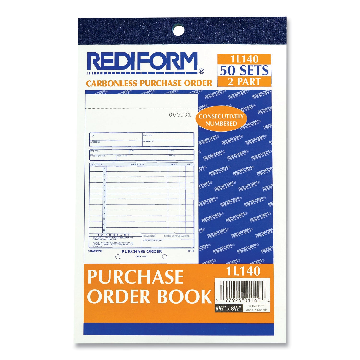 Rediform® Purchase Order Book, 12 Lines, Two-Part Carbonless, 5.5 x 7.88, 50 Forms Total