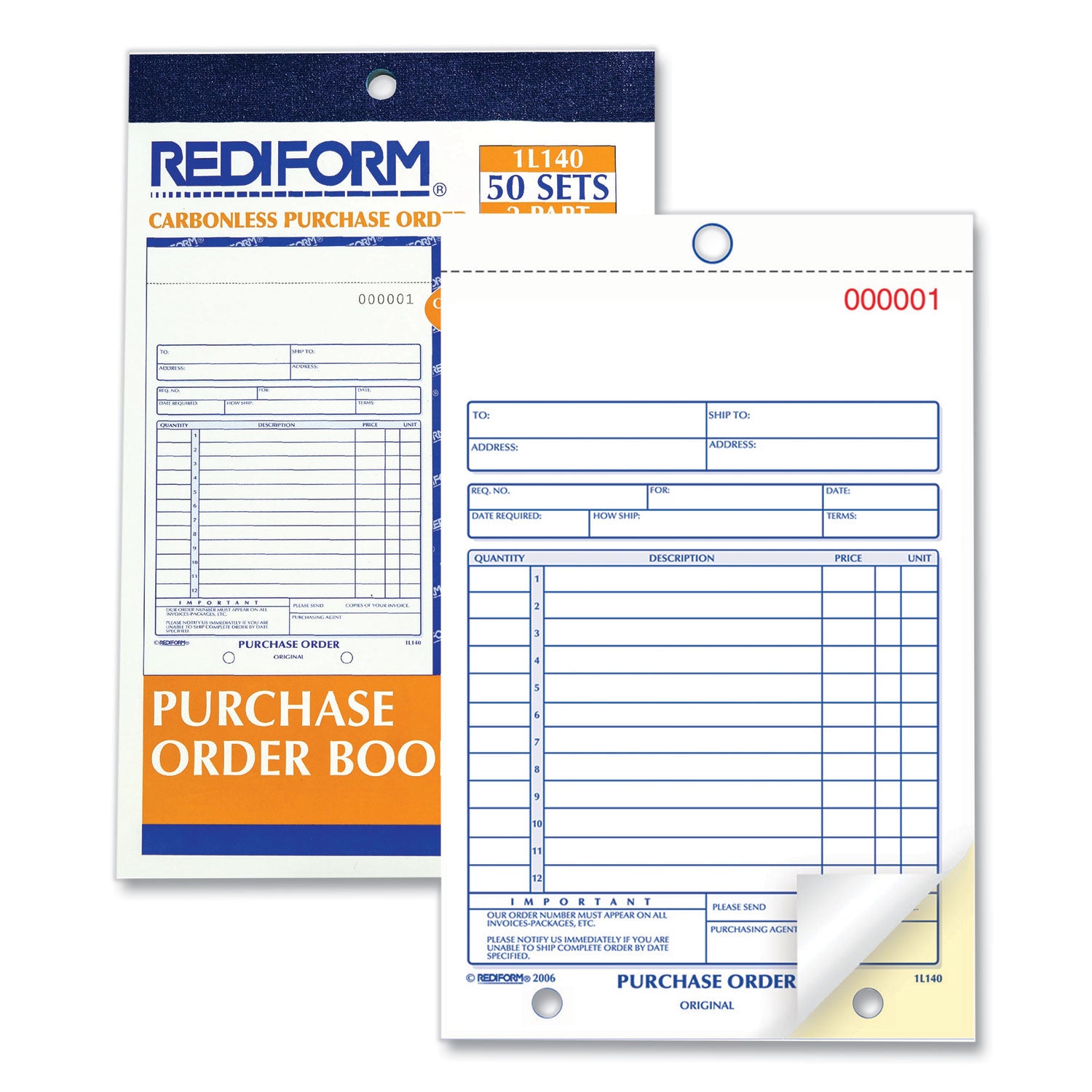 Rediform® Purchase Order Book, 12 Lines, Two-Part Carbonless, 5.5 x 7.88, 50 Forms Total