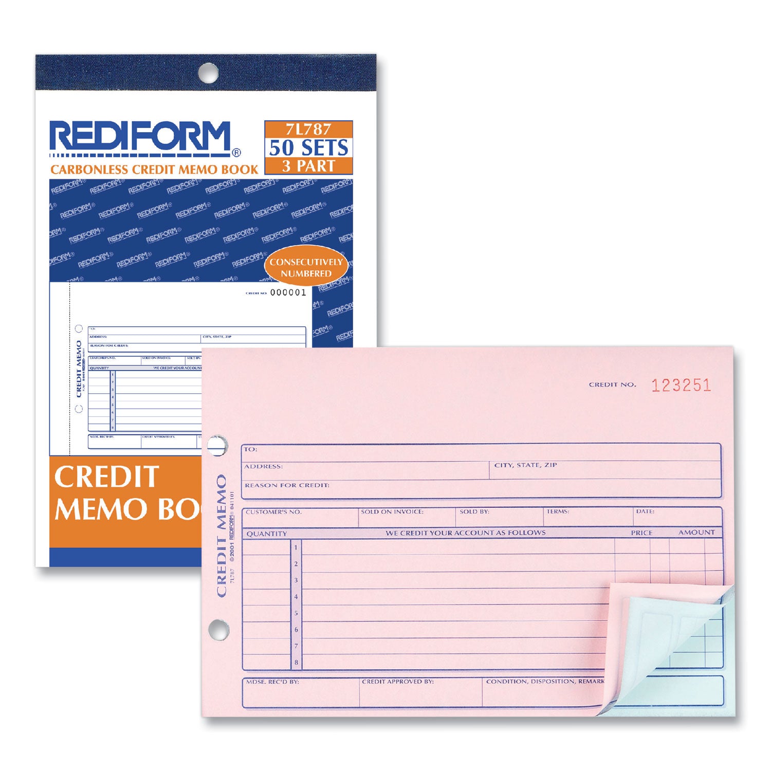 Rediform® Credit Memo Book, Three-Part Carbonless, 5.5 x 7.88, 50 Forms Total