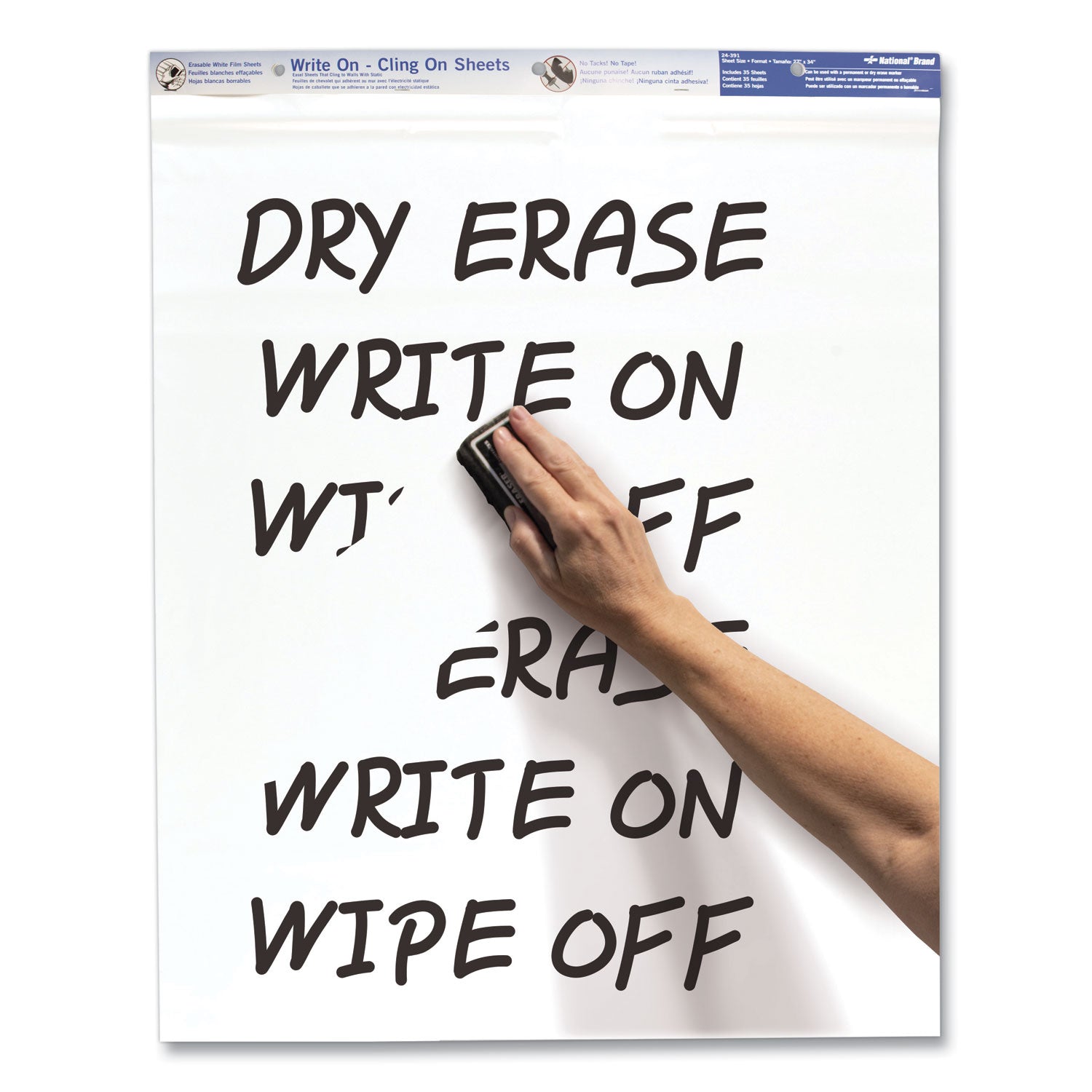 National® Write On-Cling On Easel Pad, Unruled, 27 x 34, White, 35 Sheets