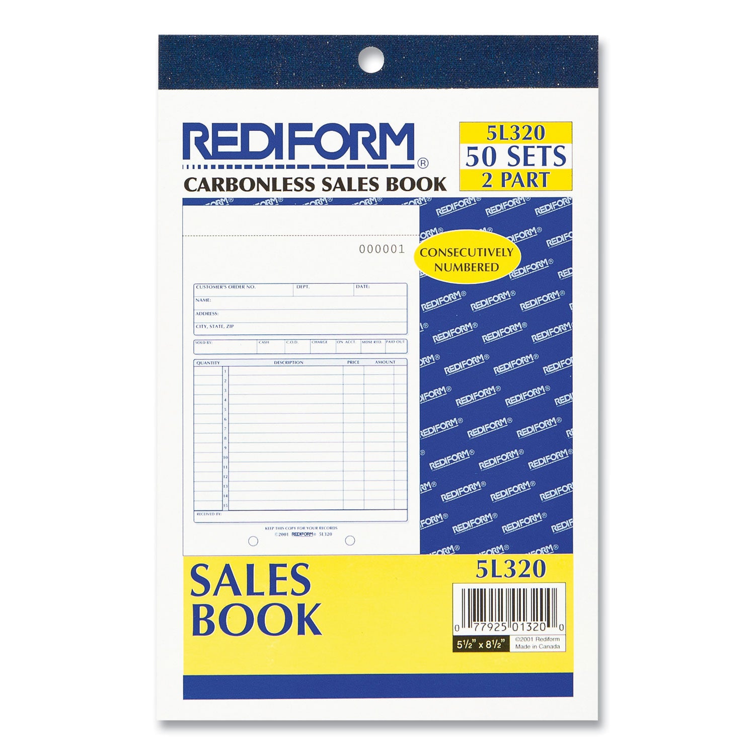 Rediform® Sales Book, 15 Lines, Two-Part Carbonless, 5.5 x 7.88, 50 Forms Total