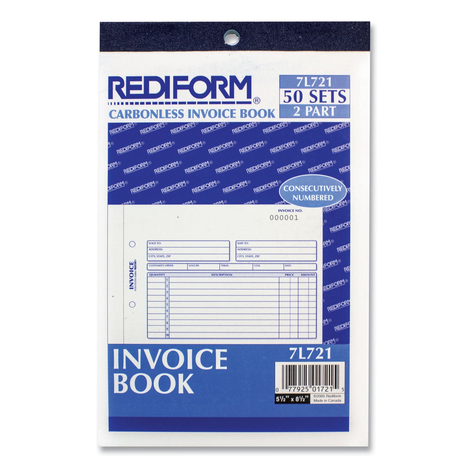 Rediform® Invoice Book, Two-Part Carbonless, 5.5 x 7.88, 50 Forms Total