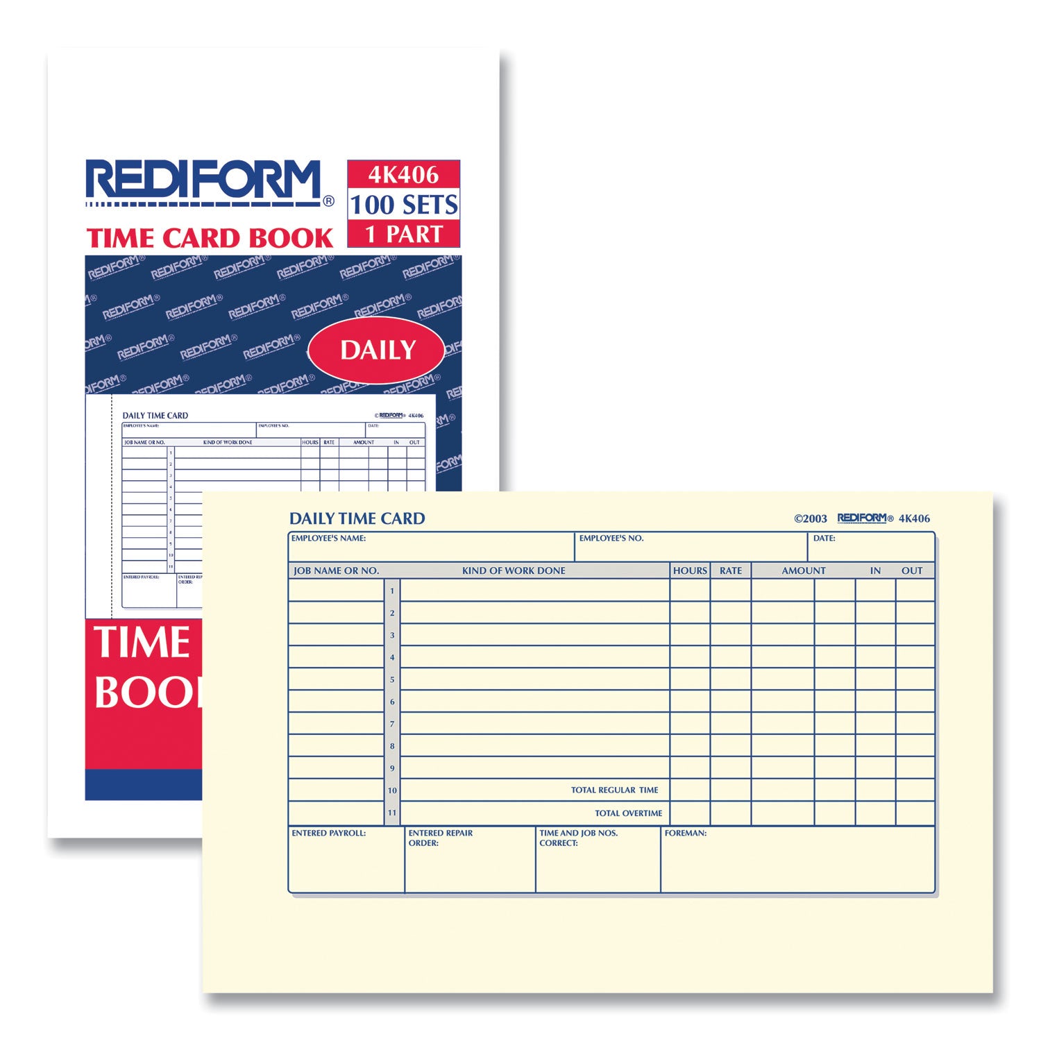 Rediform® Daily Employee Time Cards, Two Sides, 4.25 x 7, 100/Pad