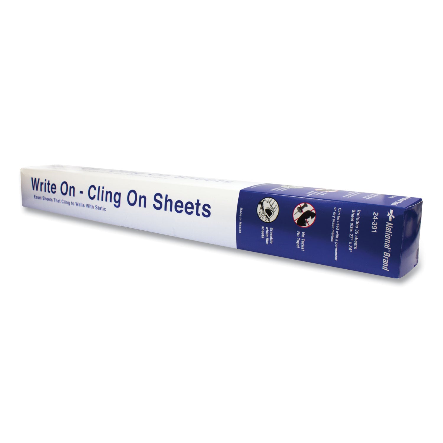 National® Write On-Cling On Easel Pad, Unruled, 27 x 34, White, 35 Sheets