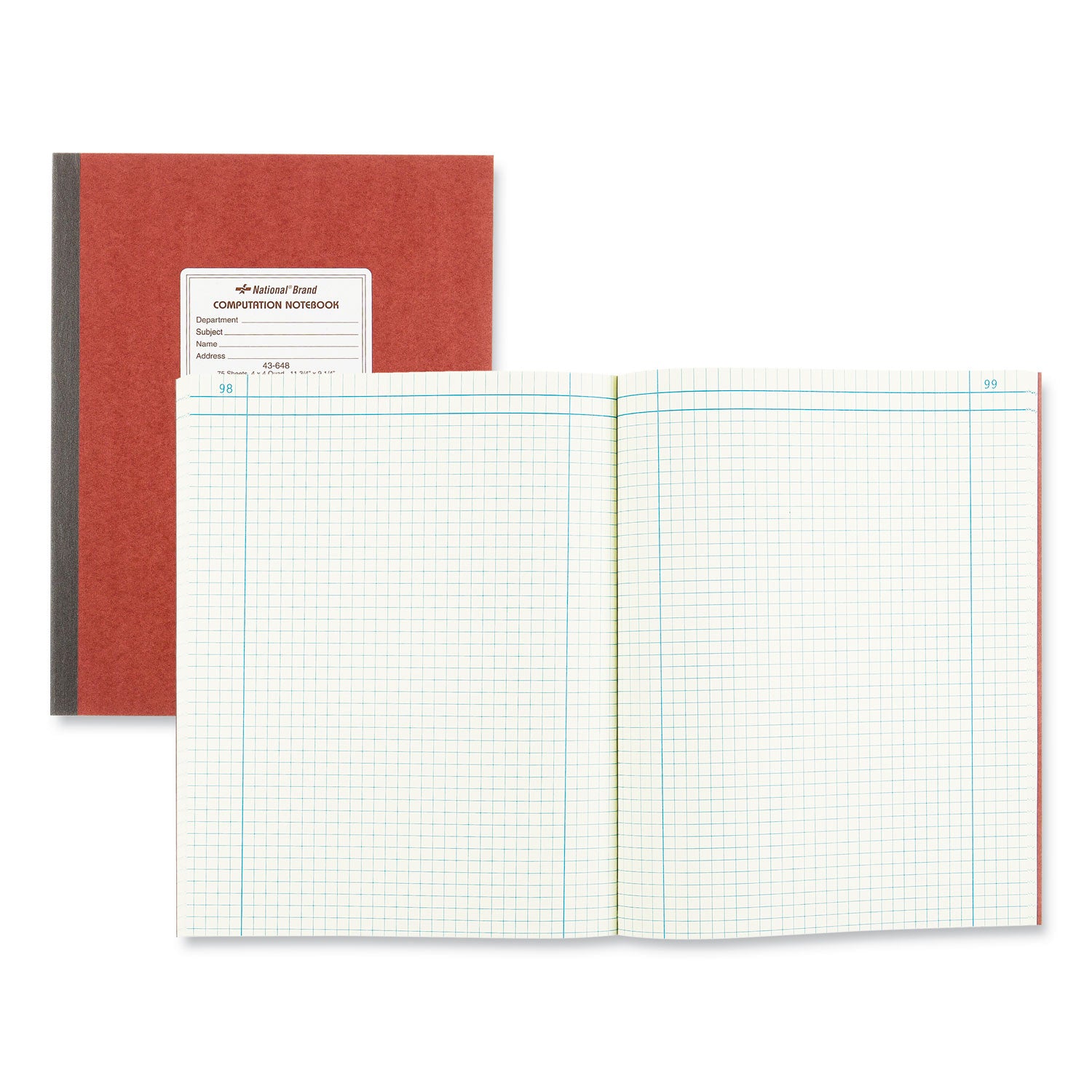 National® Computation Notebook, Quadrille Rule (4 sq/in), Brown Cover, (75) 11.75 x 9.25 Sheets