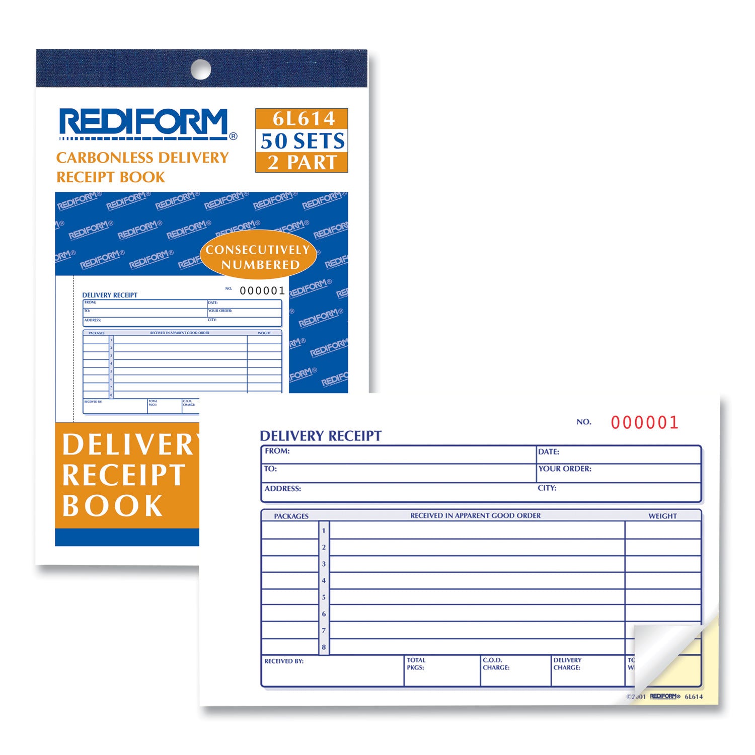 Rediform® Delivery Receipt Book, Three-Part Carbonless, 6.38 x 4.25, 50 Forms Total