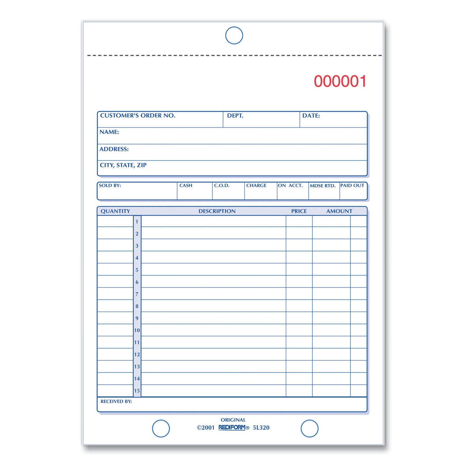 Sales Book, 15 Lines, Two-Part Carbonless, 5.5 x 7.88, 50 Forms Total